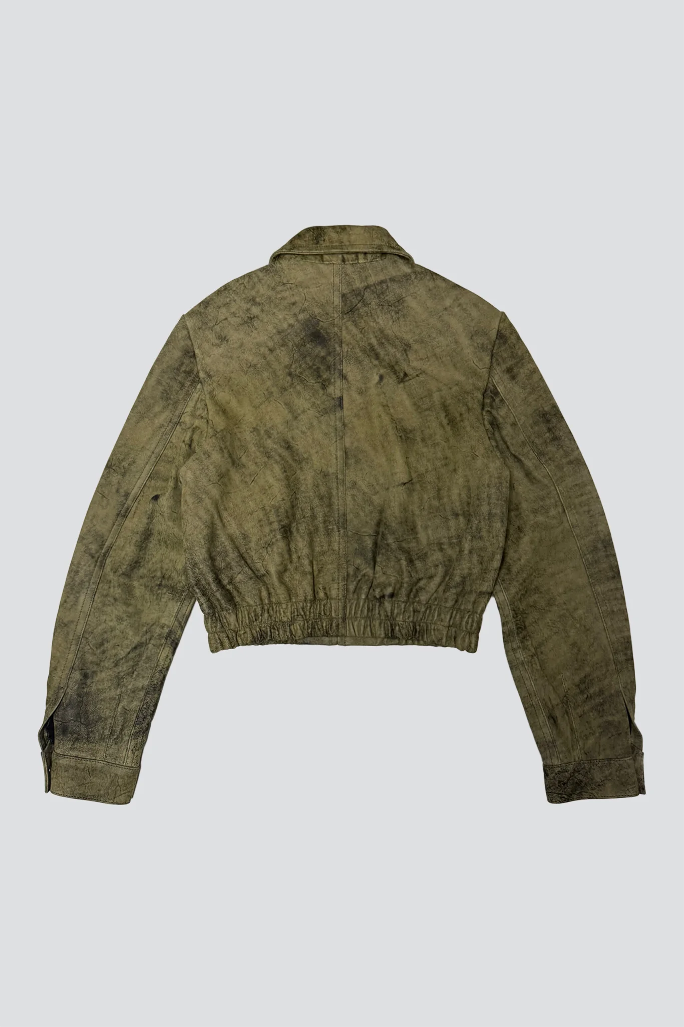 Antique Olive Leather Shrunken Zip Jacket - Image 3