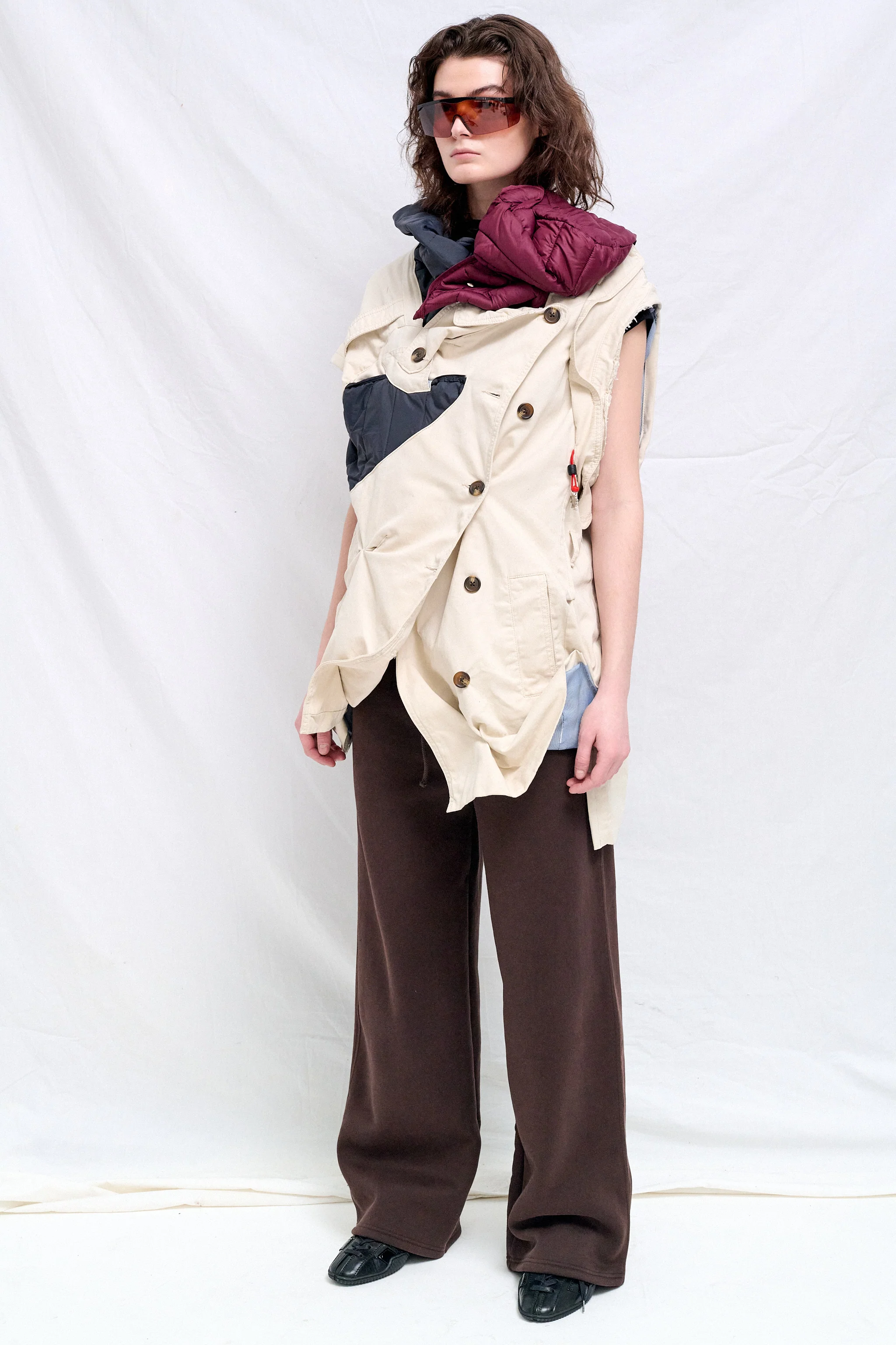 Beige/Navy Blue/Burgundy AMG Draped Trenchcoat - Image 3