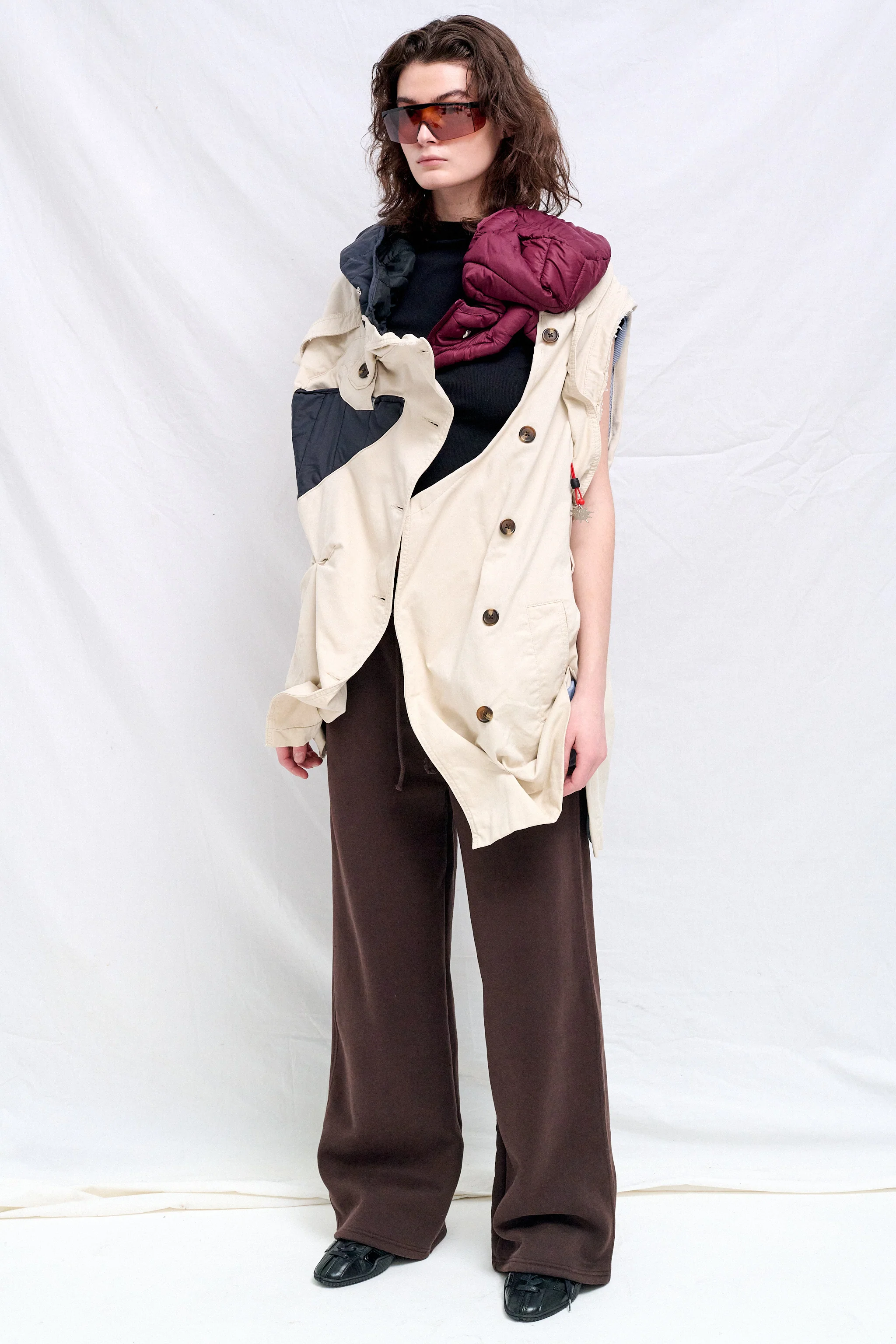 Beige/Navy Blue/Burgundy AMG Draped Trenchcoat - Image 4