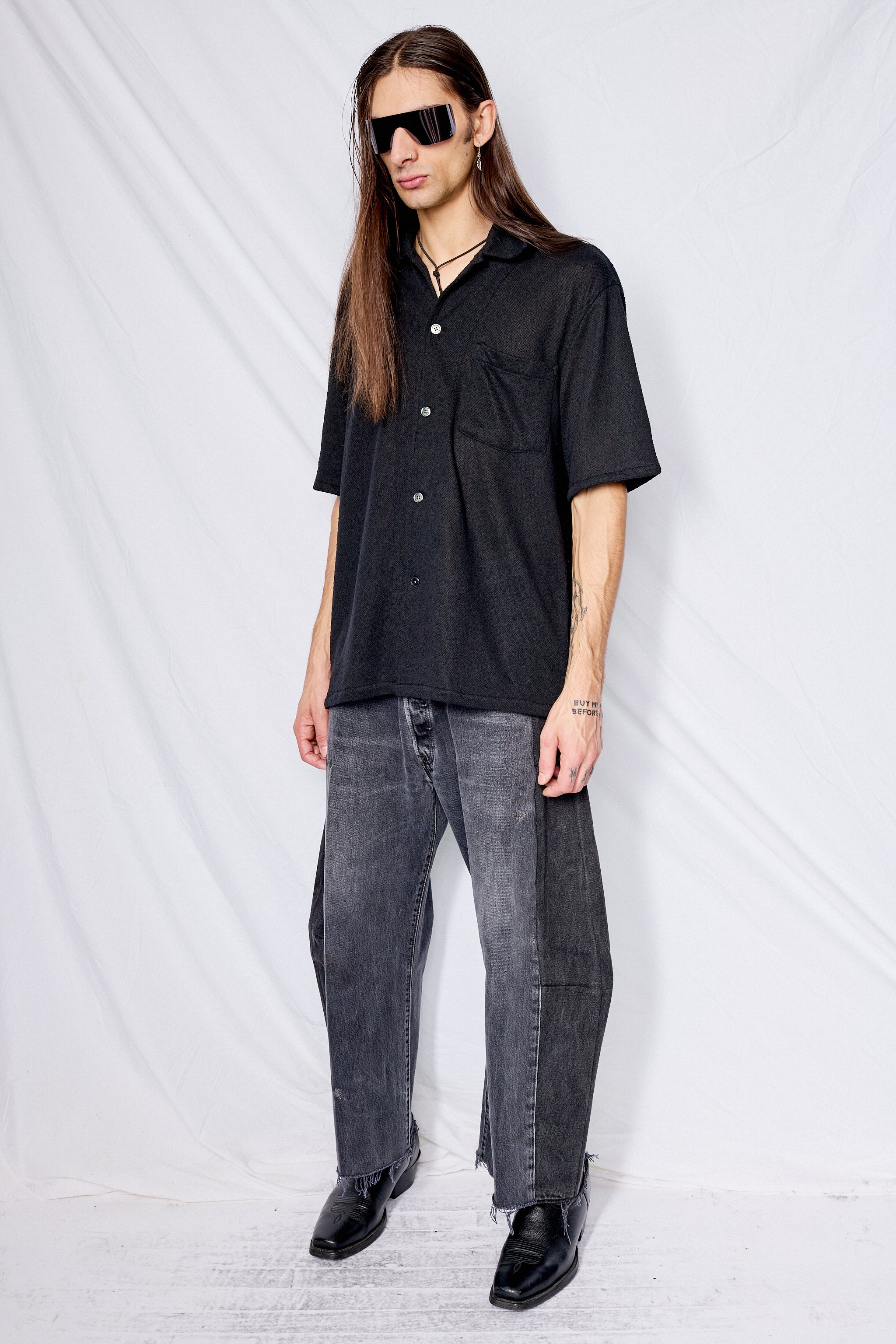 Black Boucle Box Shirt Shortsleeve - Image 2