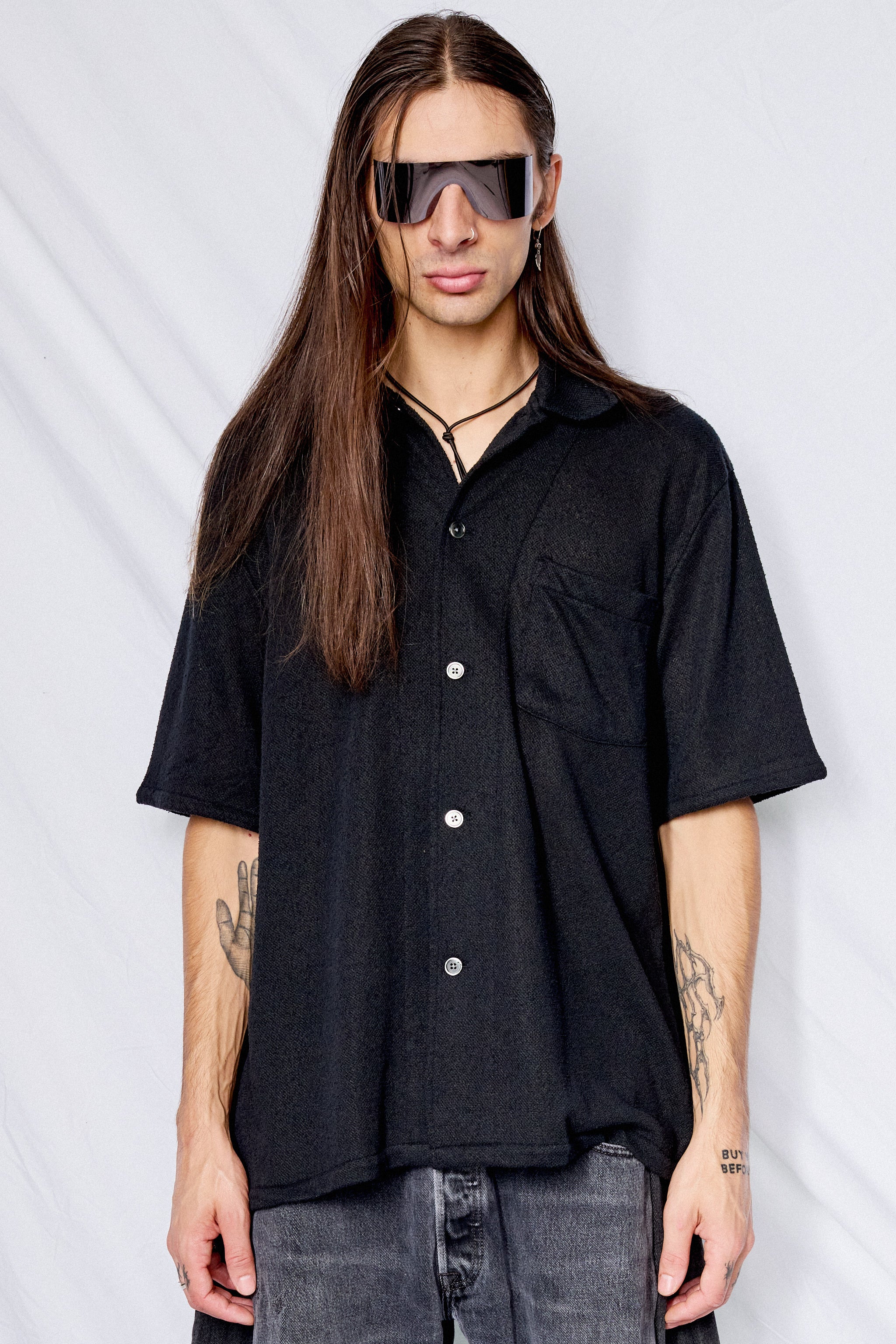 Black Boucle Box Shirt Shortsleeve - Image 3
