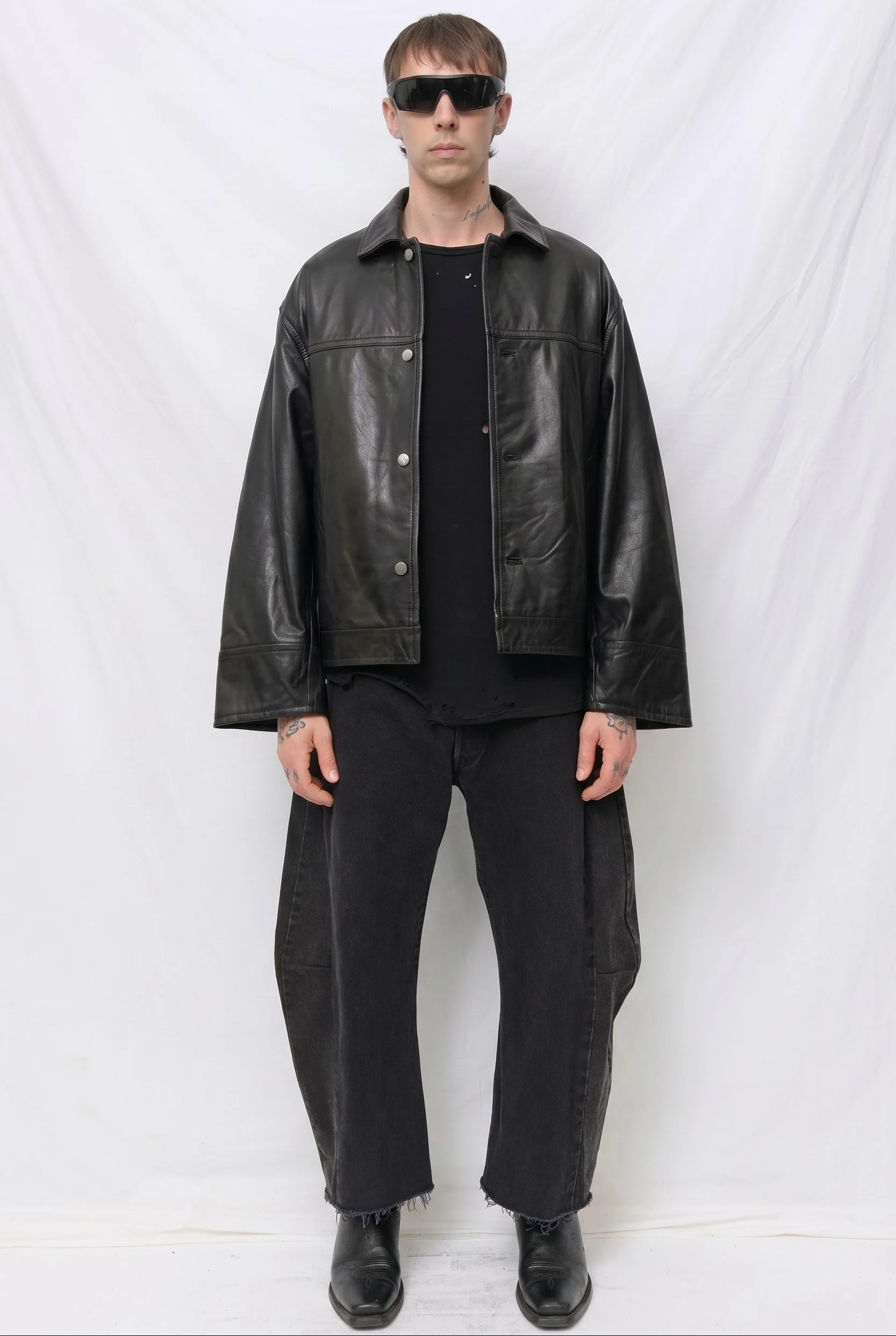 Black Leather Box Jacket - Image 2