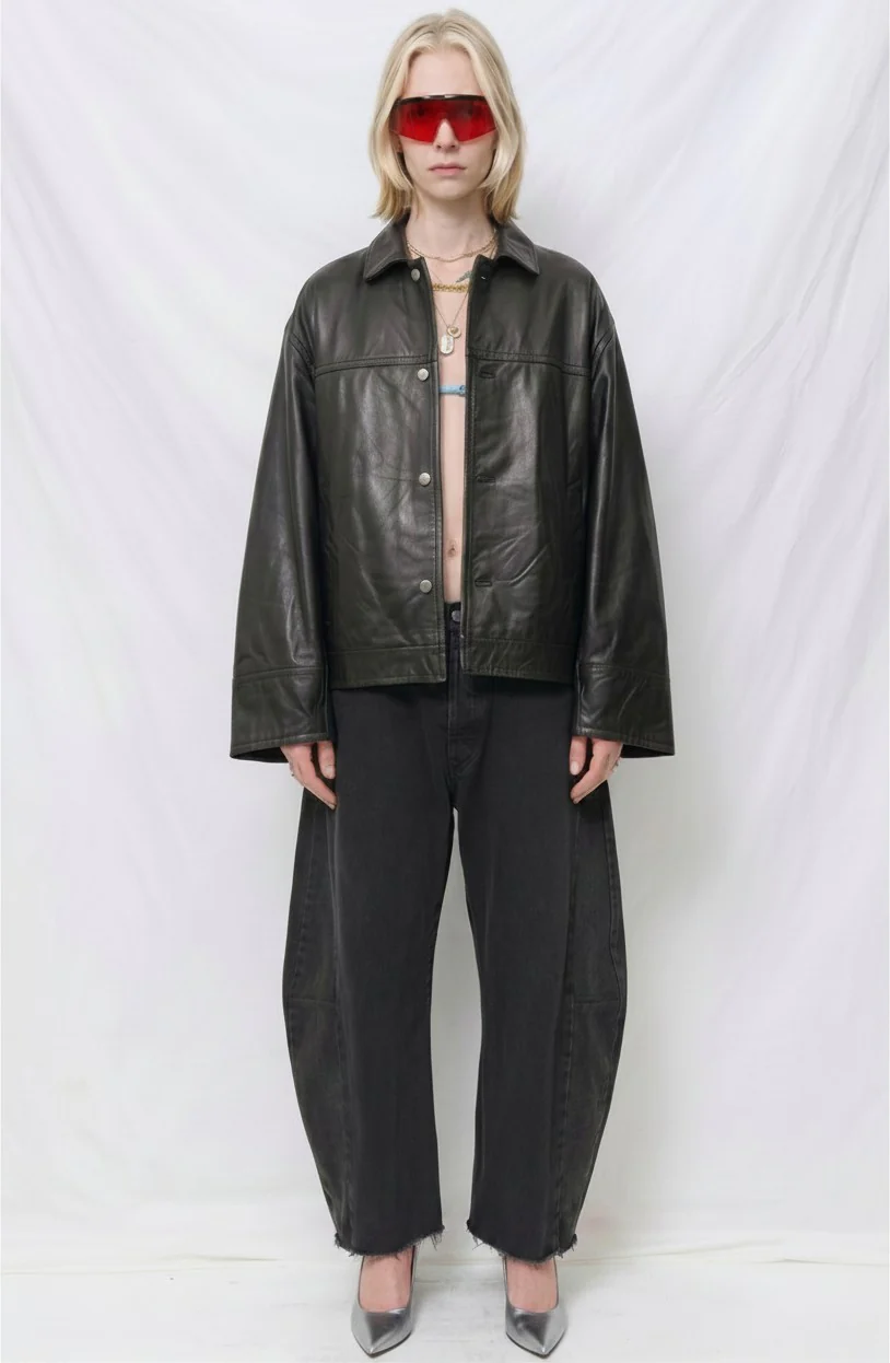 Black Leather Box Jacket - Image 3