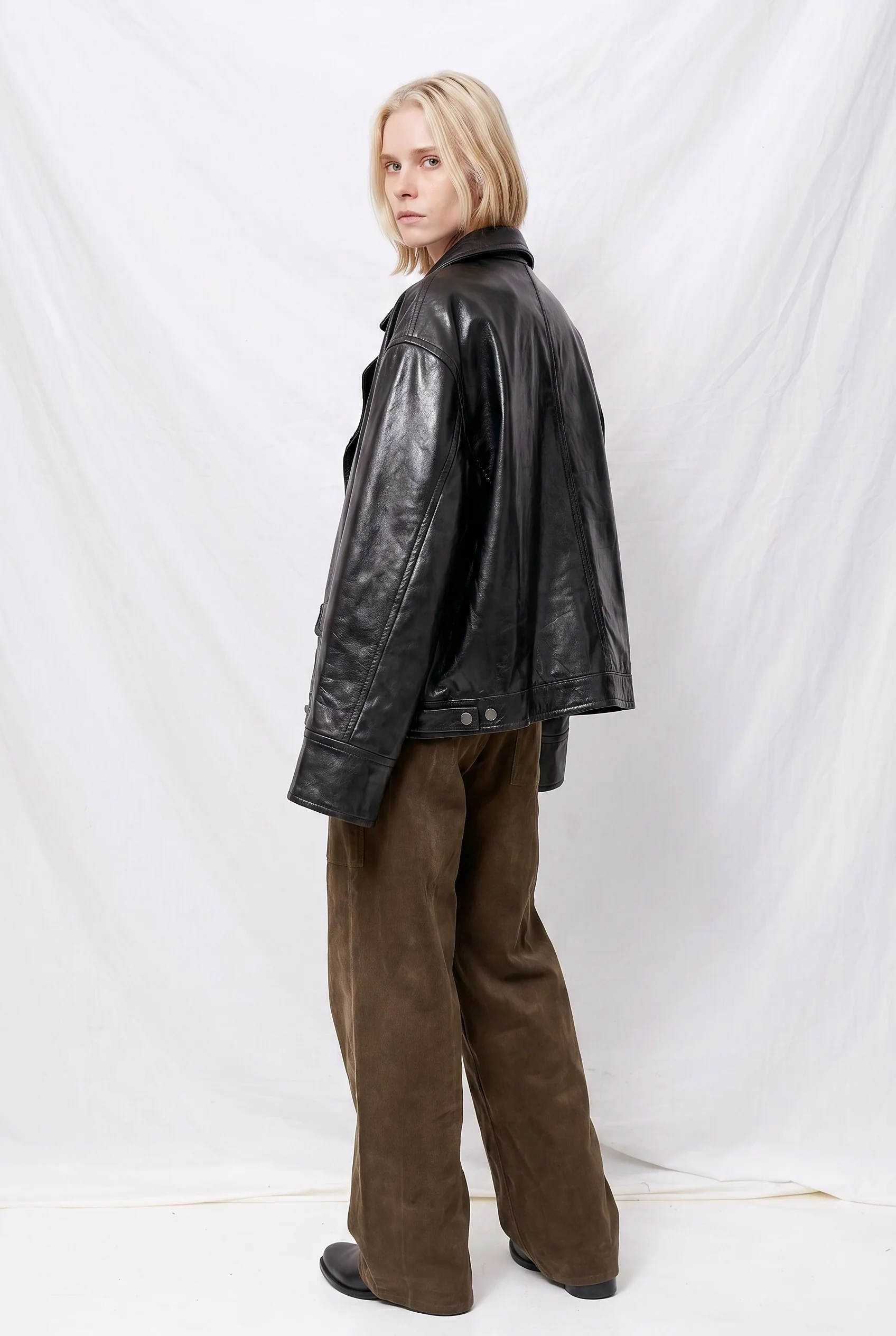 Black Leather Box Jacket - Image 7