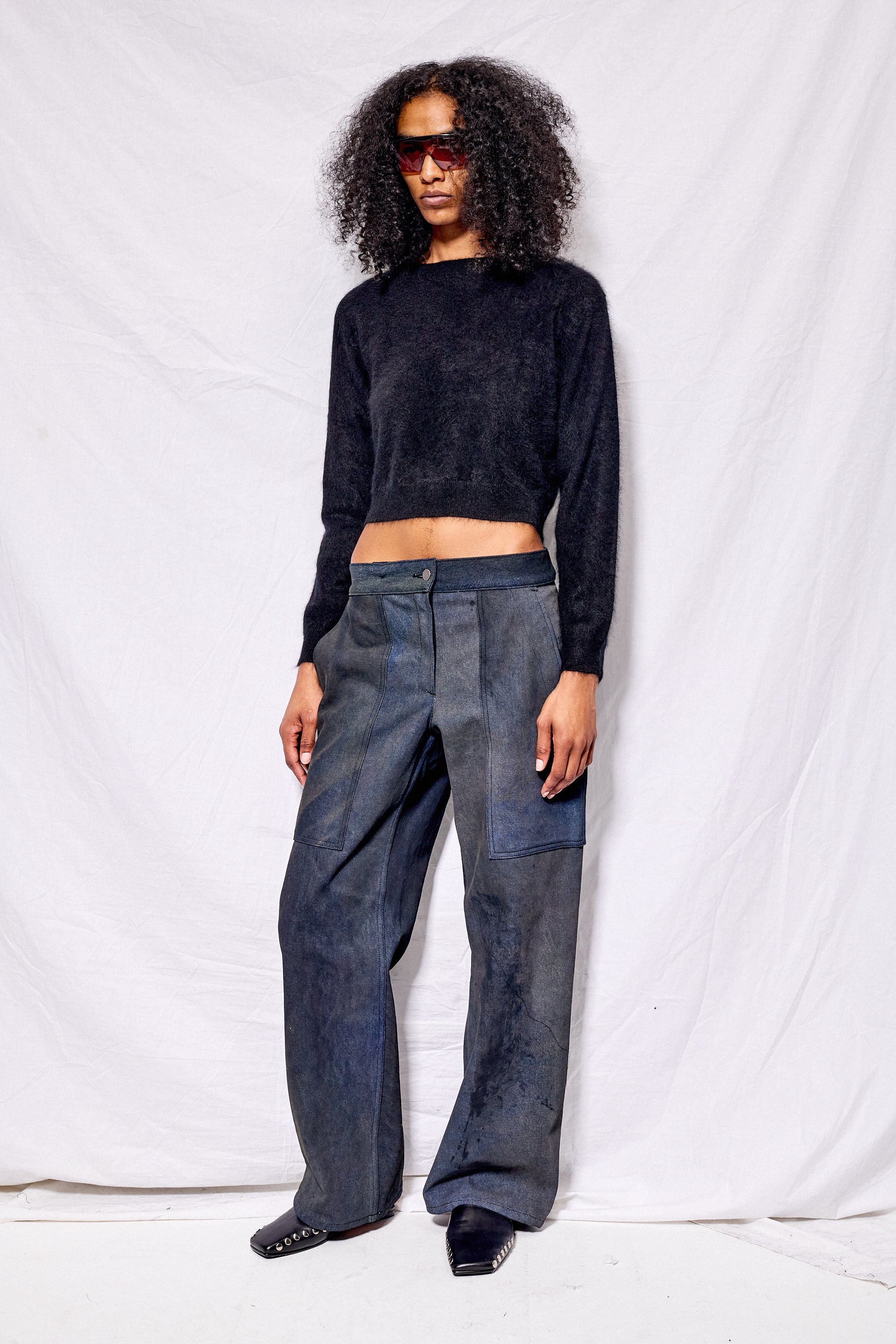 Black Brushed Cashmere Crop Long Sleeve - Image 2