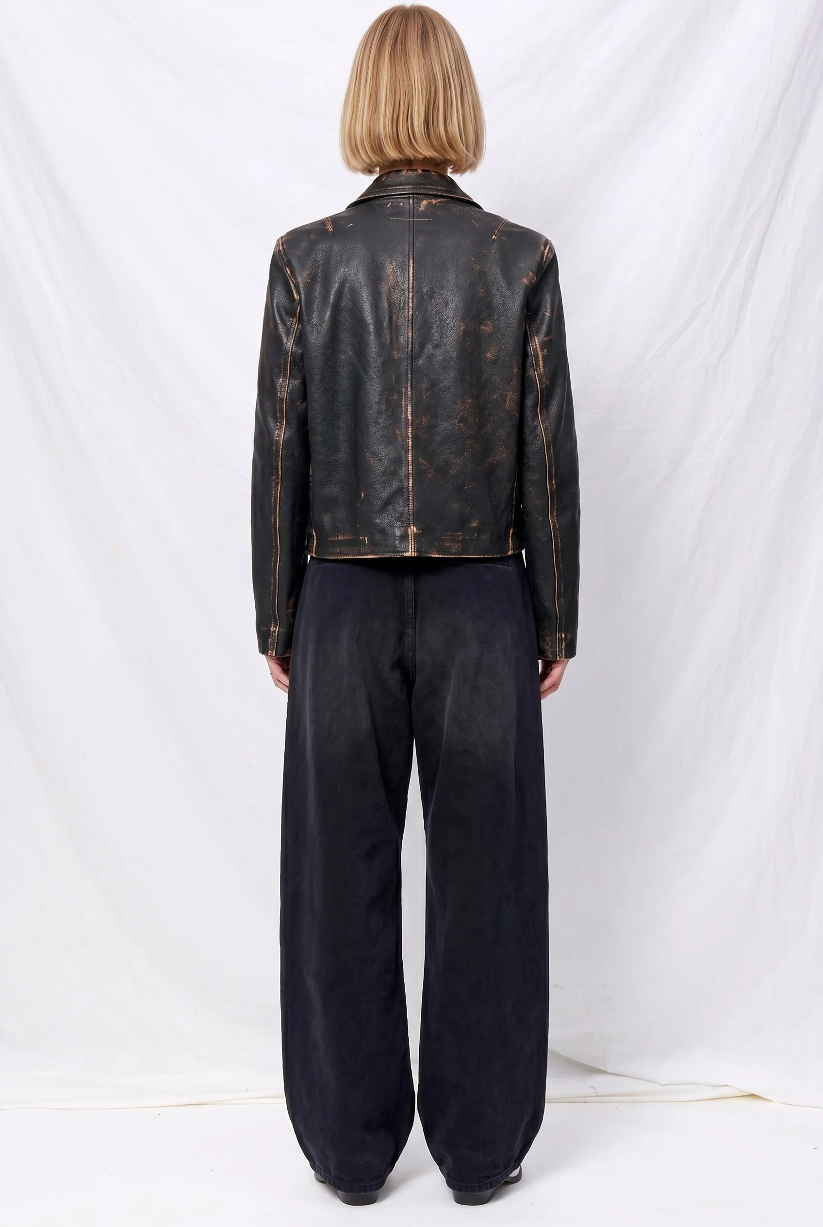 Black Buttoned Leather Jacket - Image 3