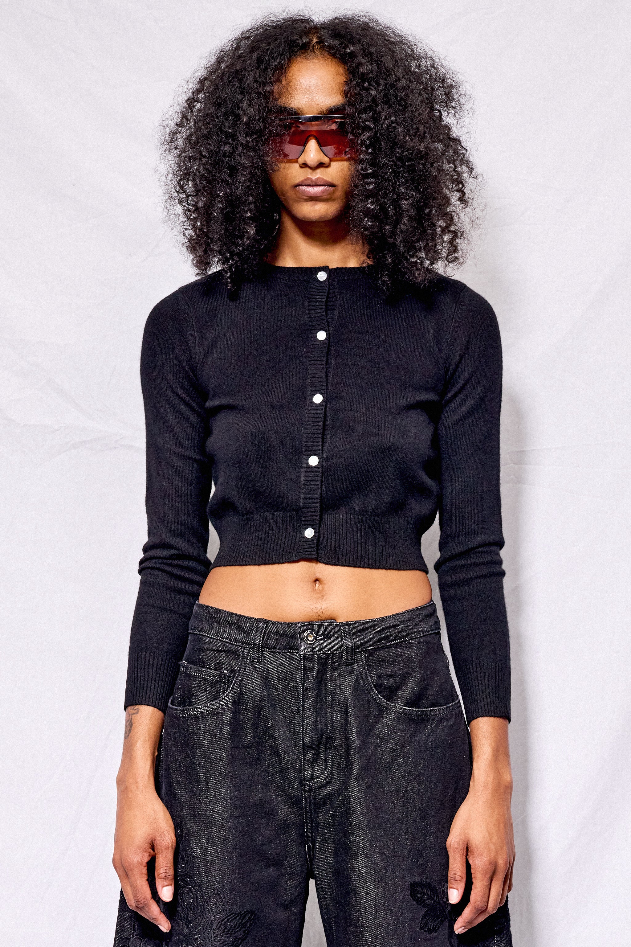 Black Cashmere Crop Cardigan
