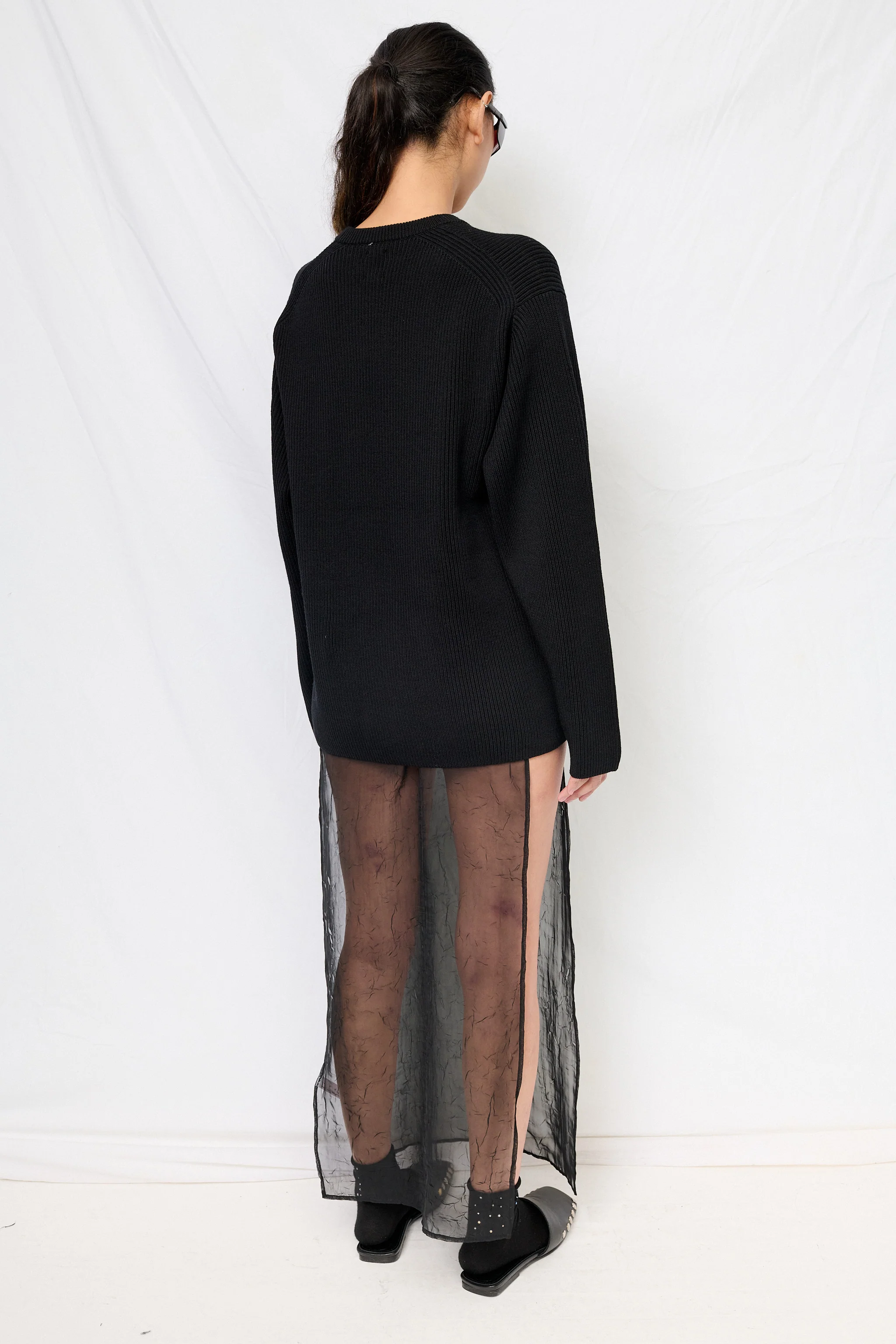 Black Crinkle Chiffon Open Side Maxi Skirt - Image 6