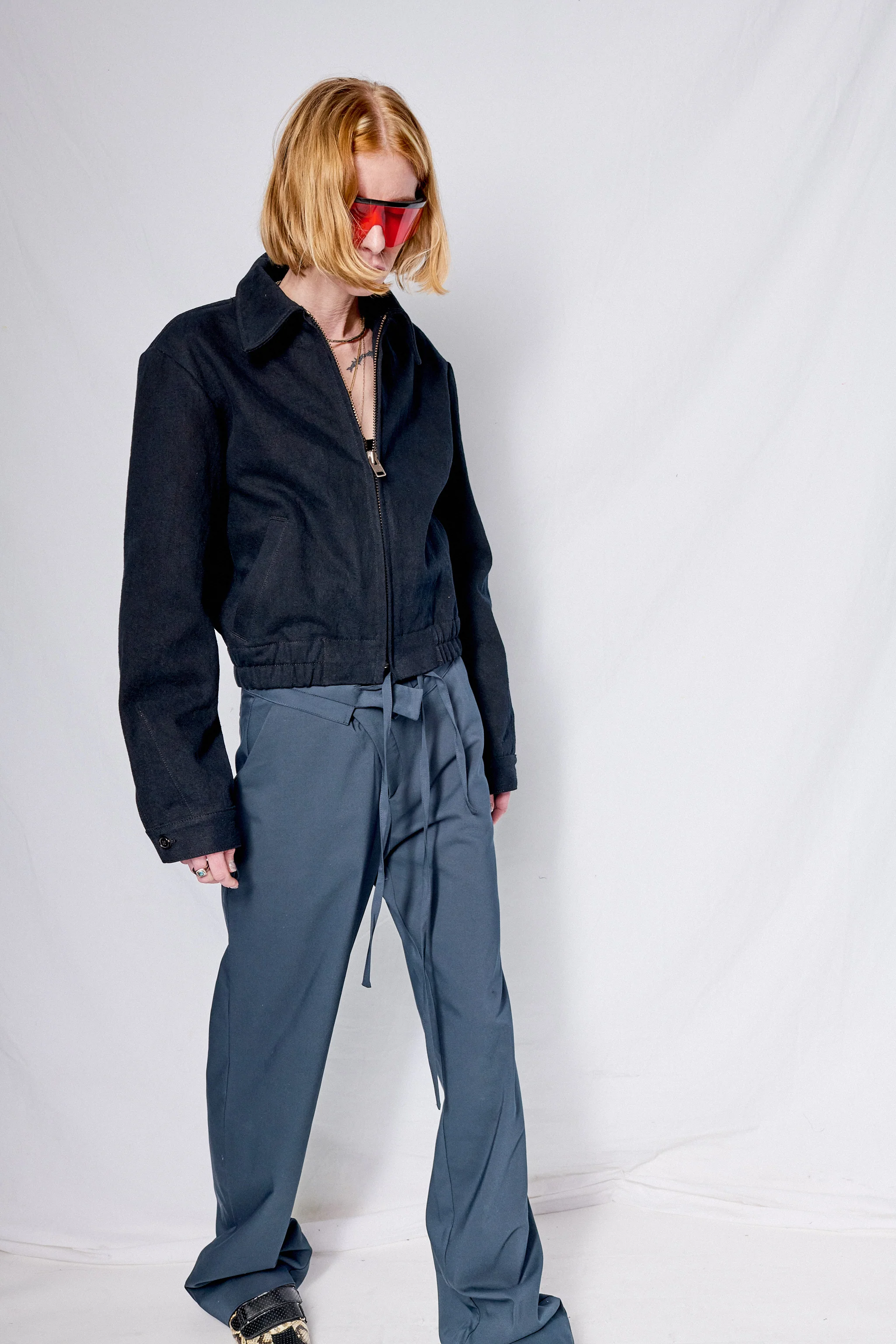 Black Denim Crop Zip Jacket - Image 4
