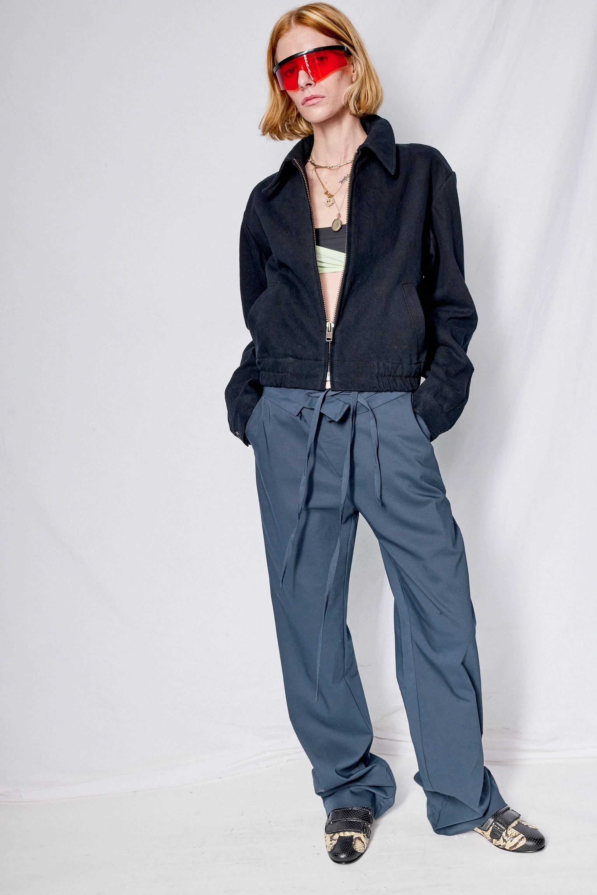Black Denim Crop Zip Jacket - Image 5