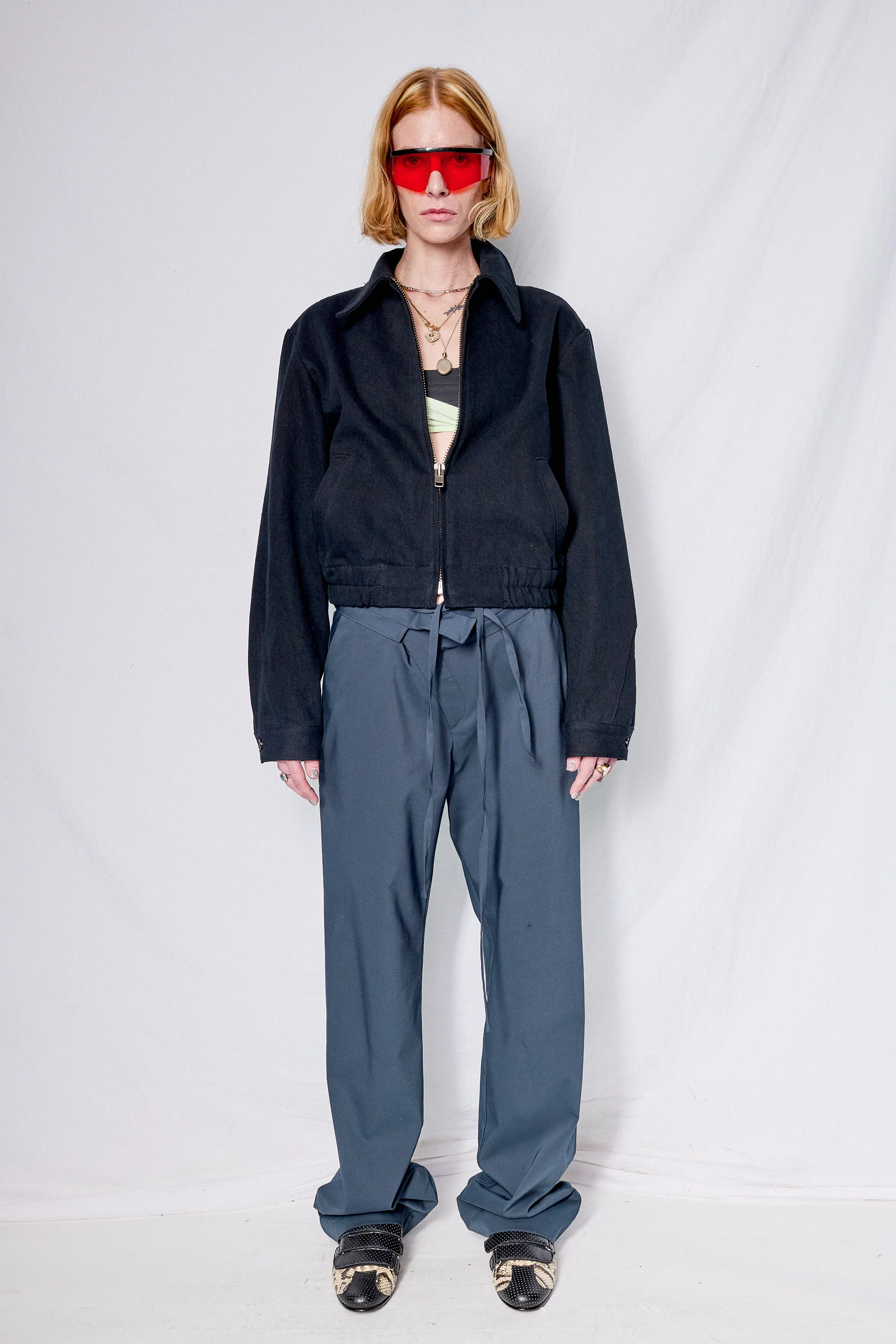 Black Denim Crop Zip Jacket - Image 6