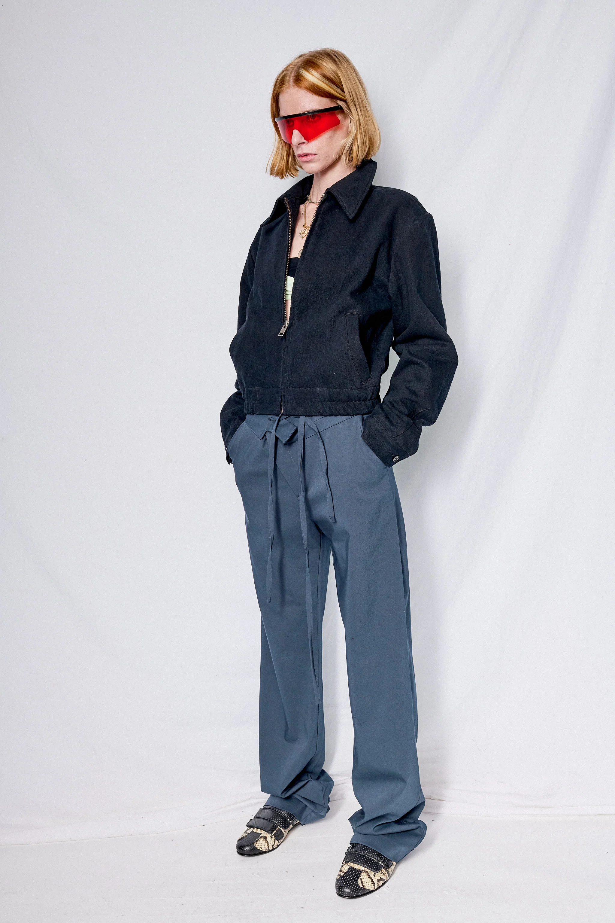 Black Denim Crop Zip Jacket - Image 7