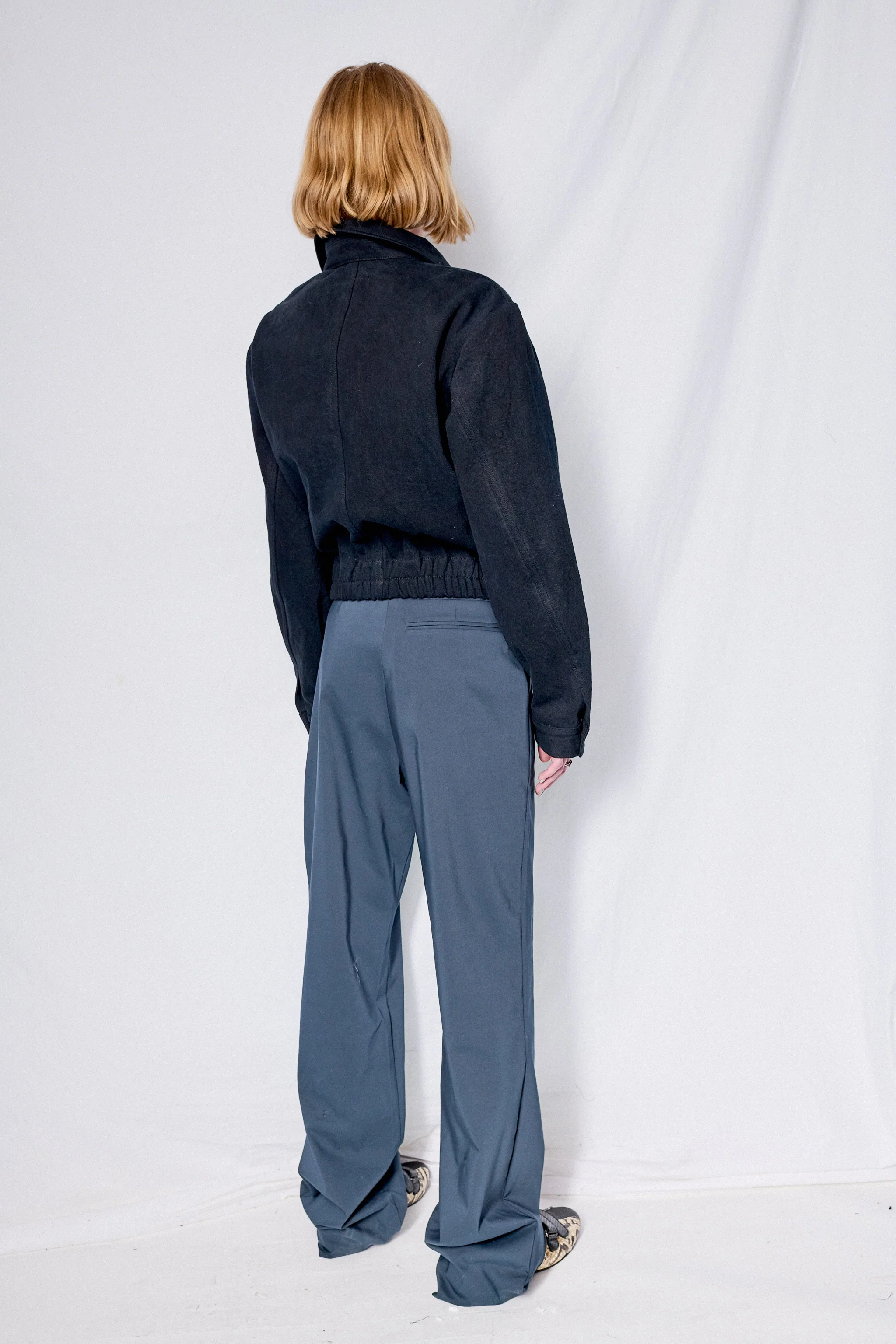 Black Denim Crop Zip Jacket - Image 8