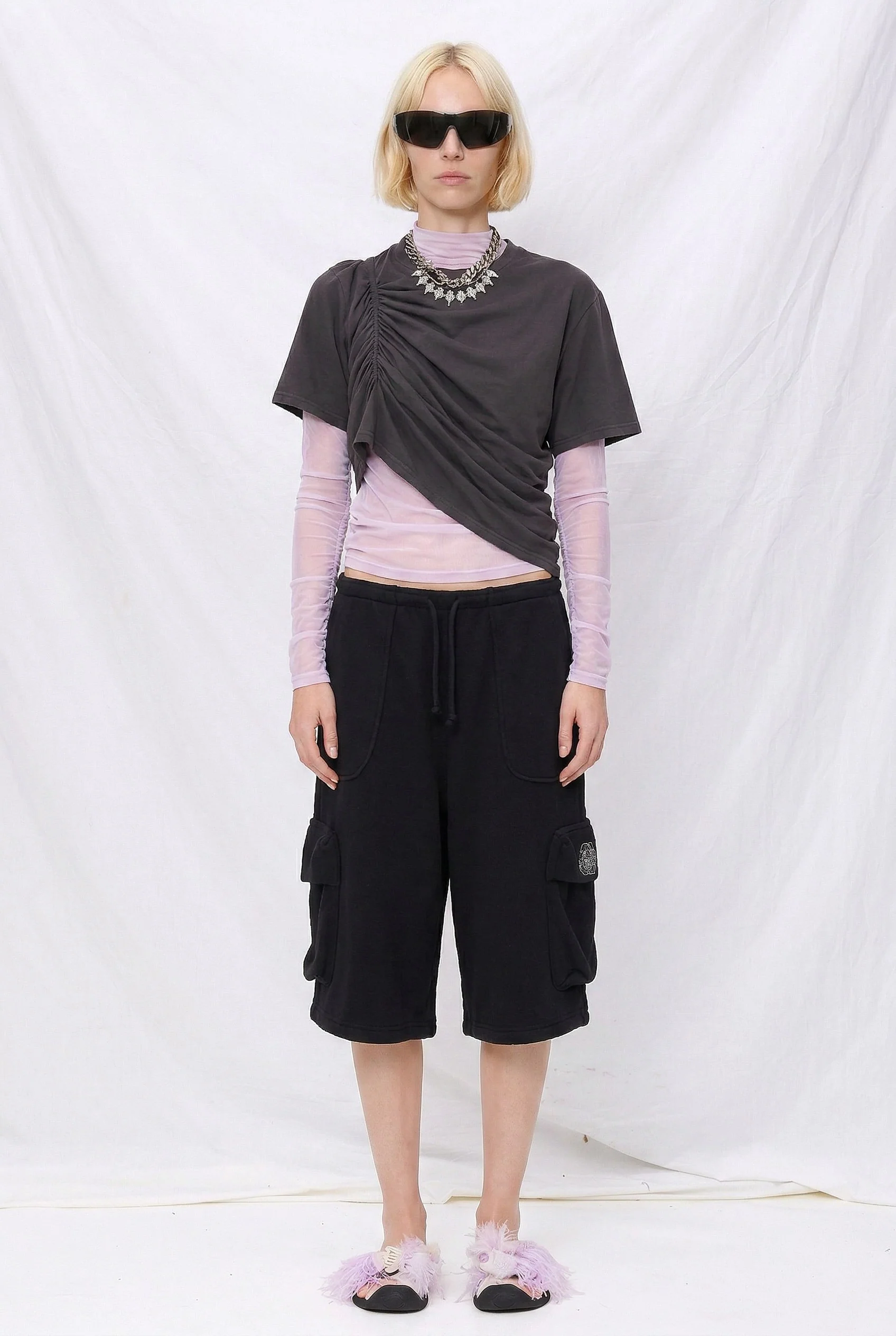 Black Rhinestone Cargo Sweatshort - Image 2