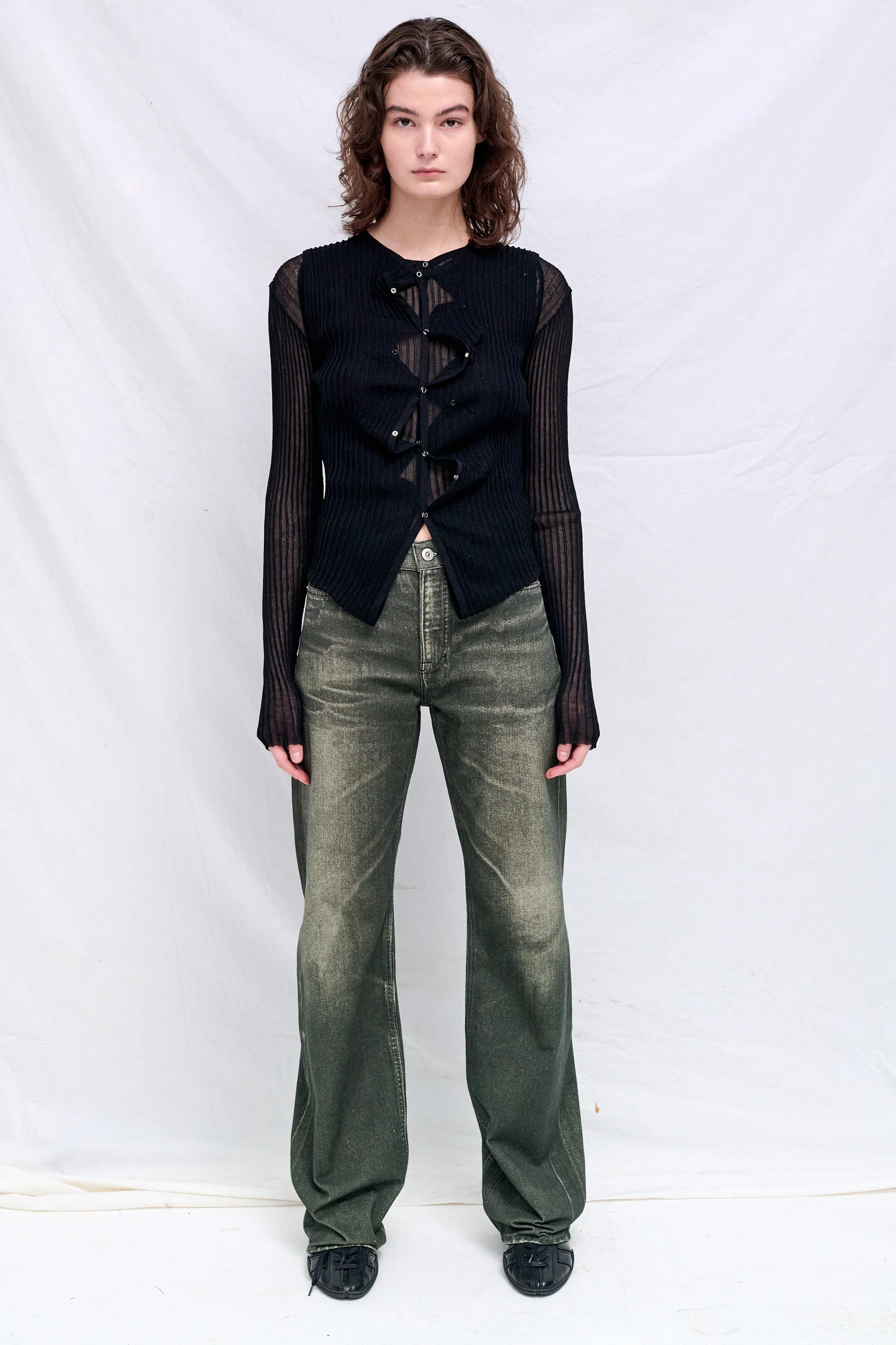 Black Double Up Rib Cardigan - Image 4