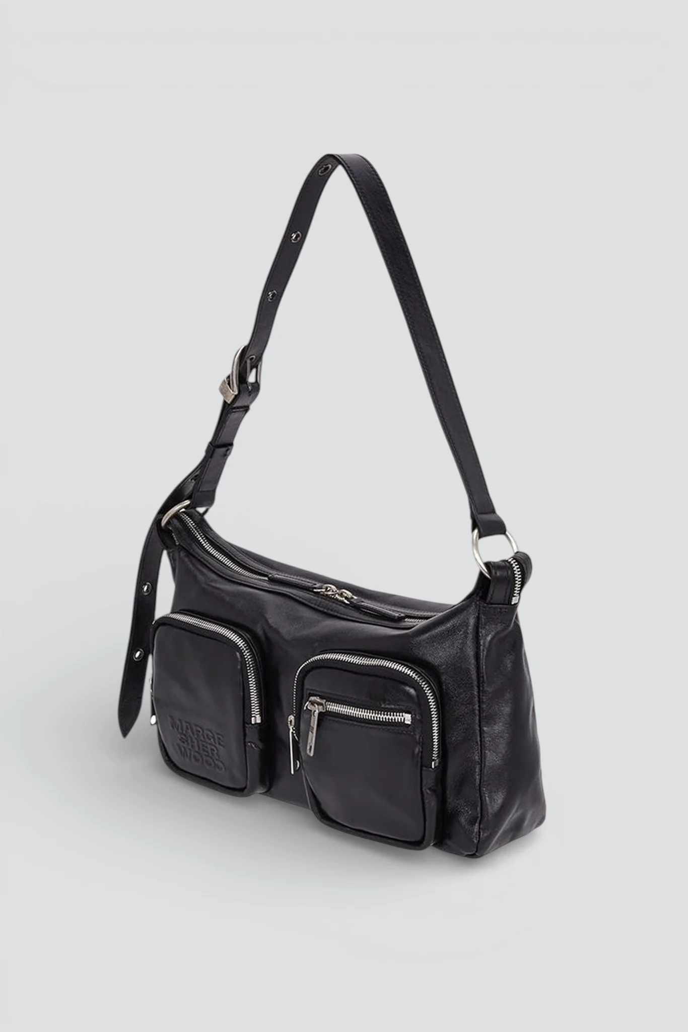Black Glossy Plain Outpocket Hobo - Image 2