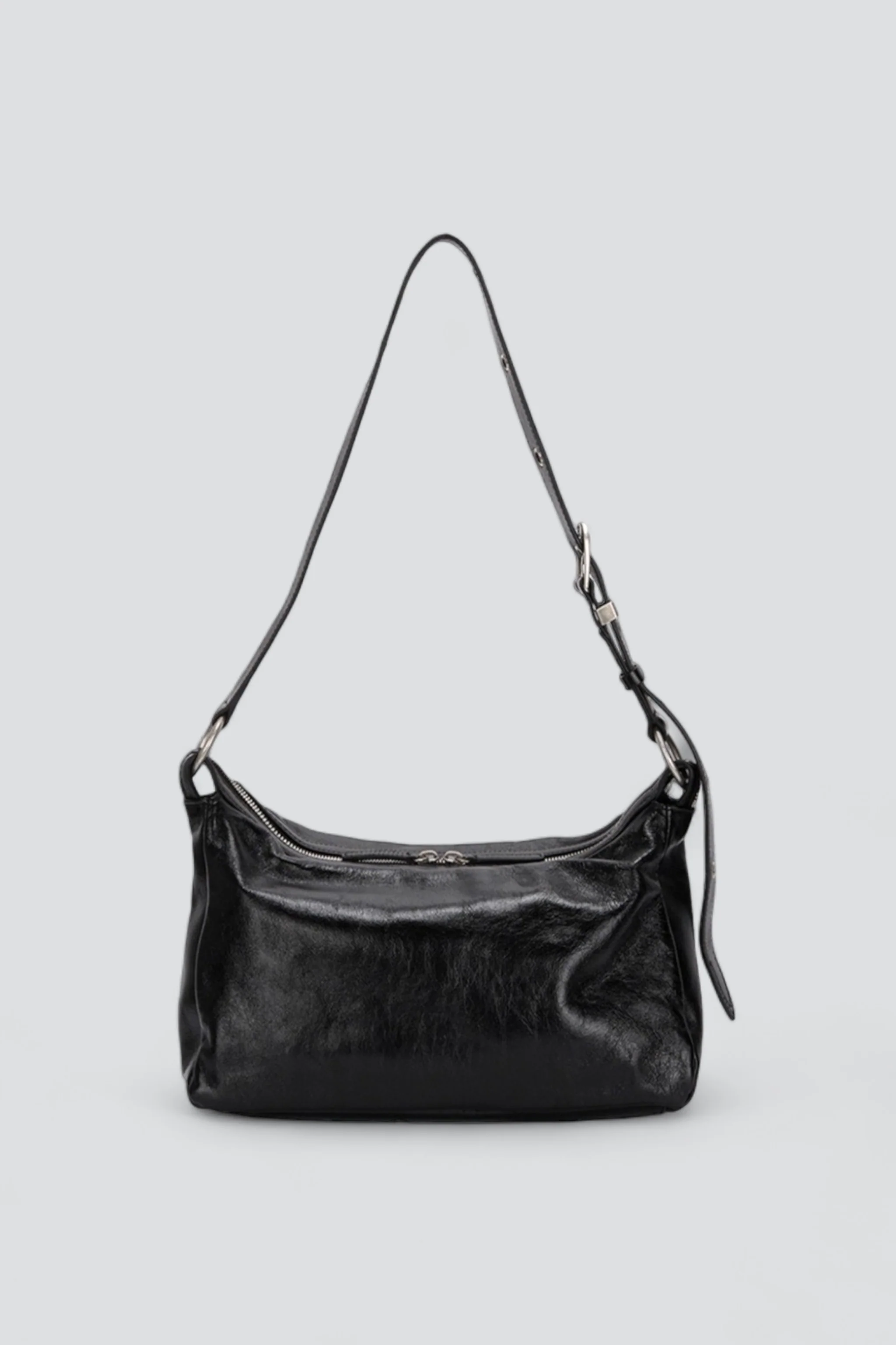 Black Glossy Plain Outpocket Hobo - Image 5