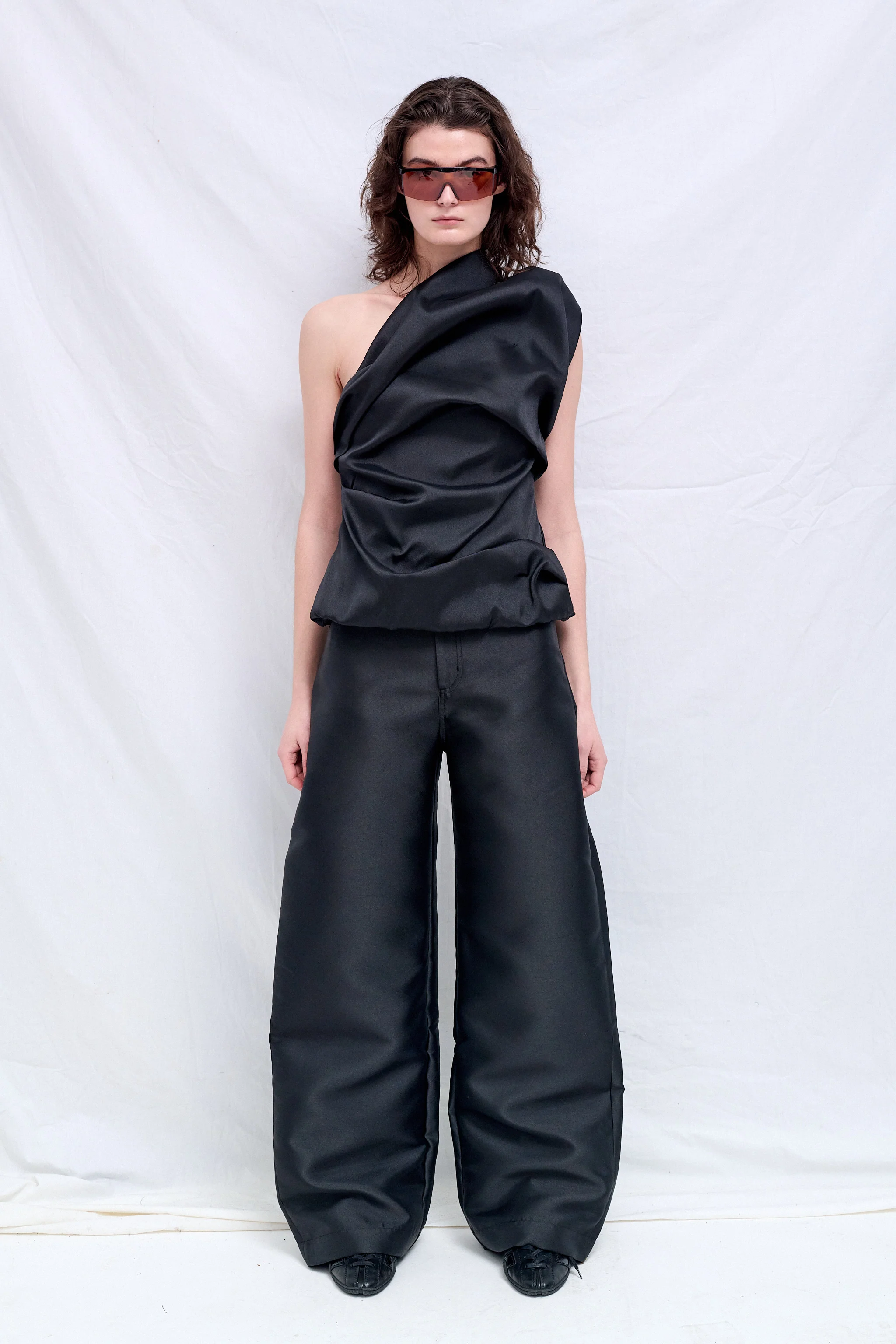 Black Heavy Satin Boyfriend Style Trousers - Image 3