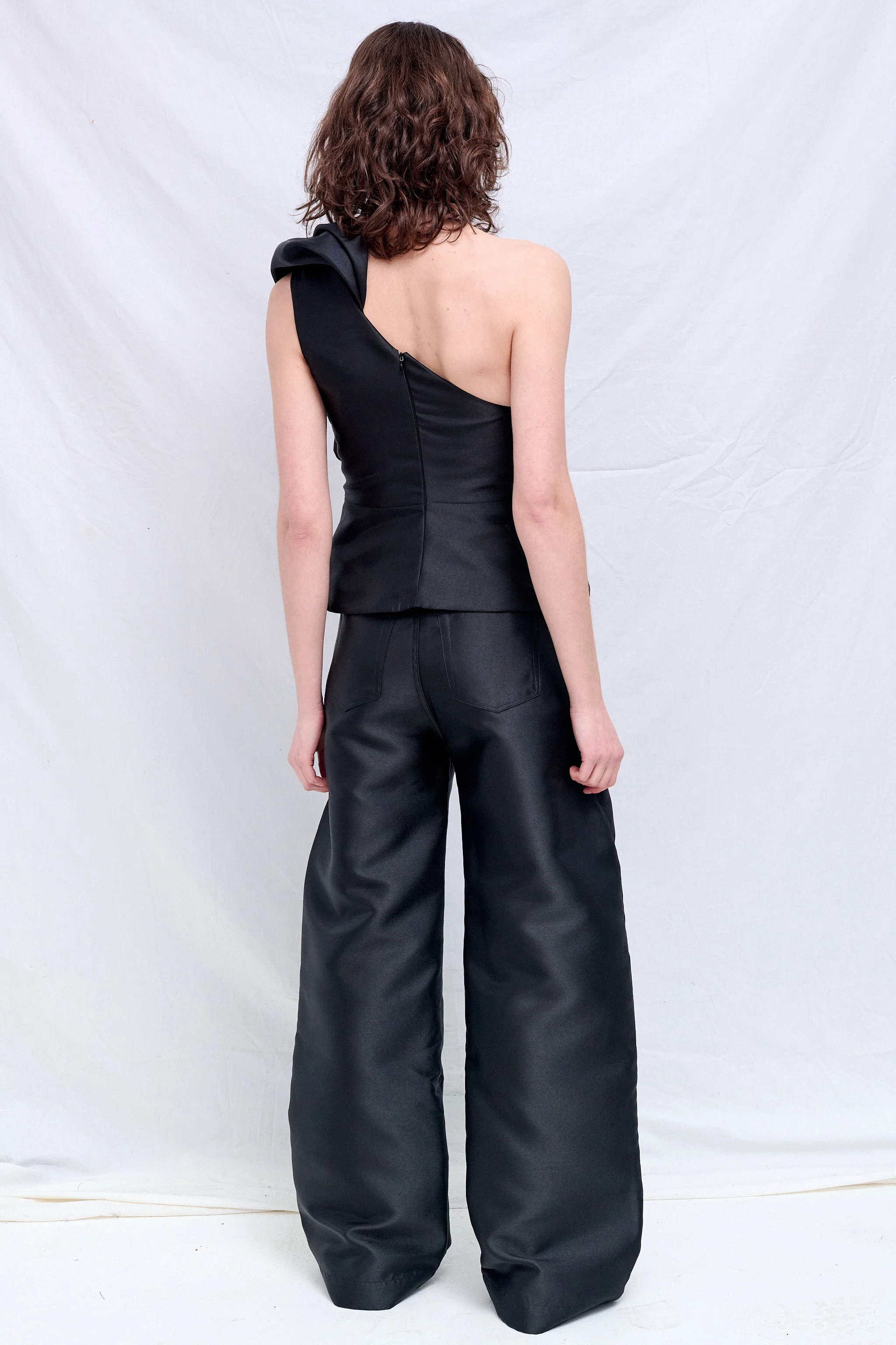 Black Heavy Satin Boyfriend Style Trousers - Image 4