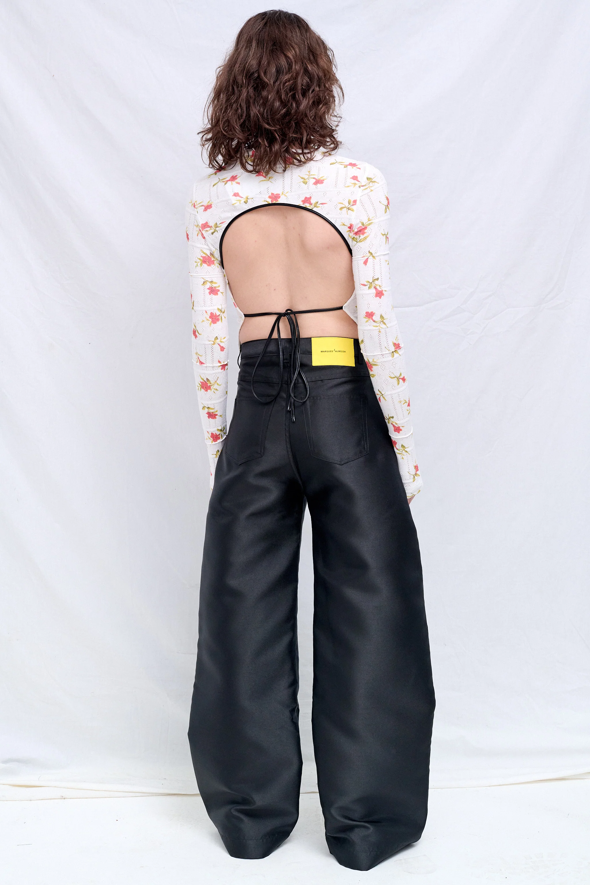 Black Heavy Satin Boyfriend Style Trousers - Image 5