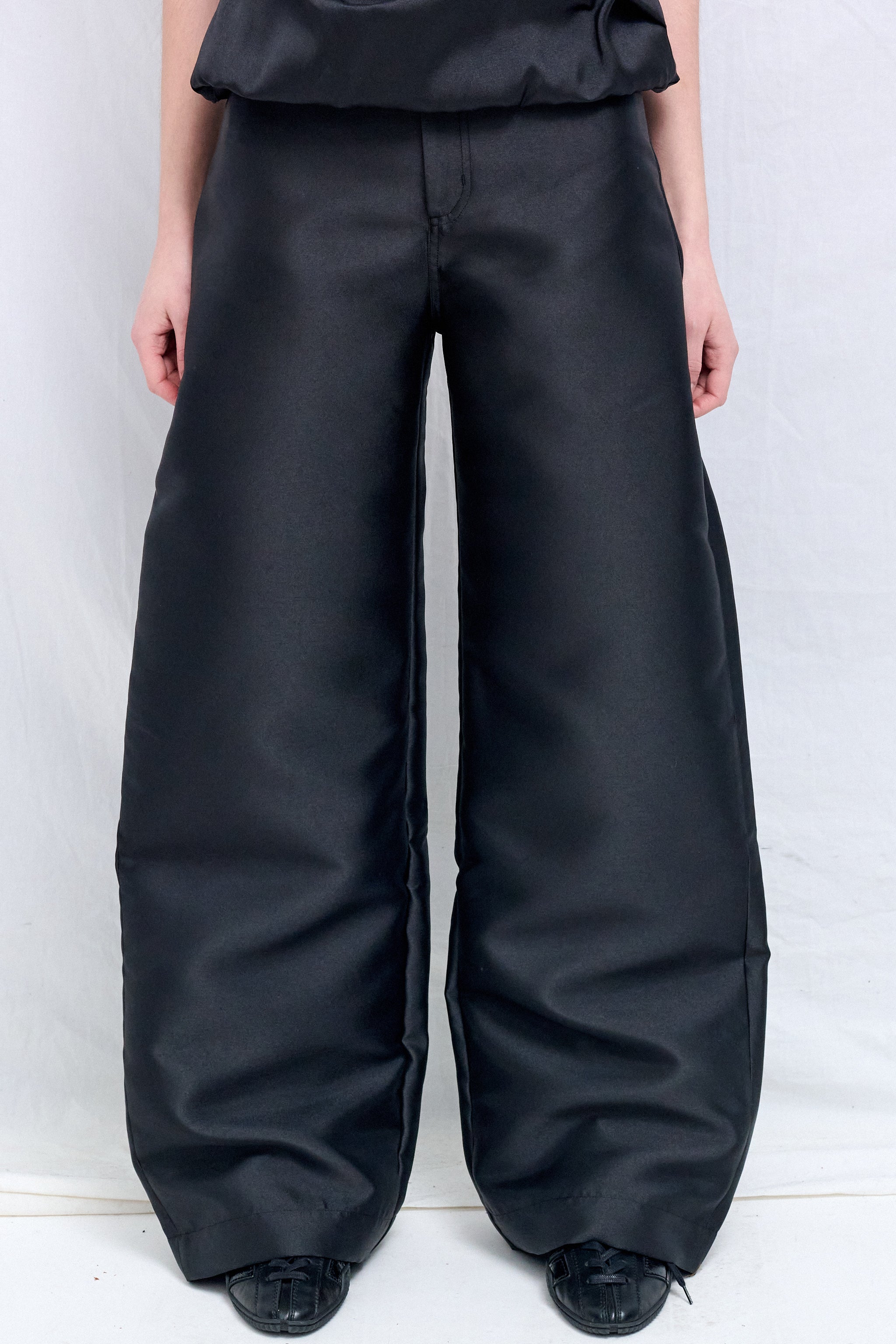 Black Heavy Satin Boyfriend Style Trousers - Image 6