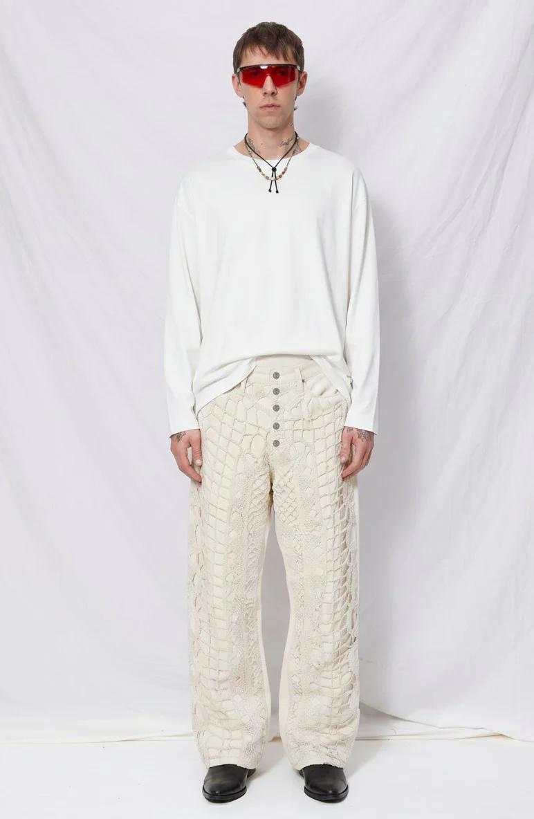 Ecru Lace Denim Jeans - Image 3