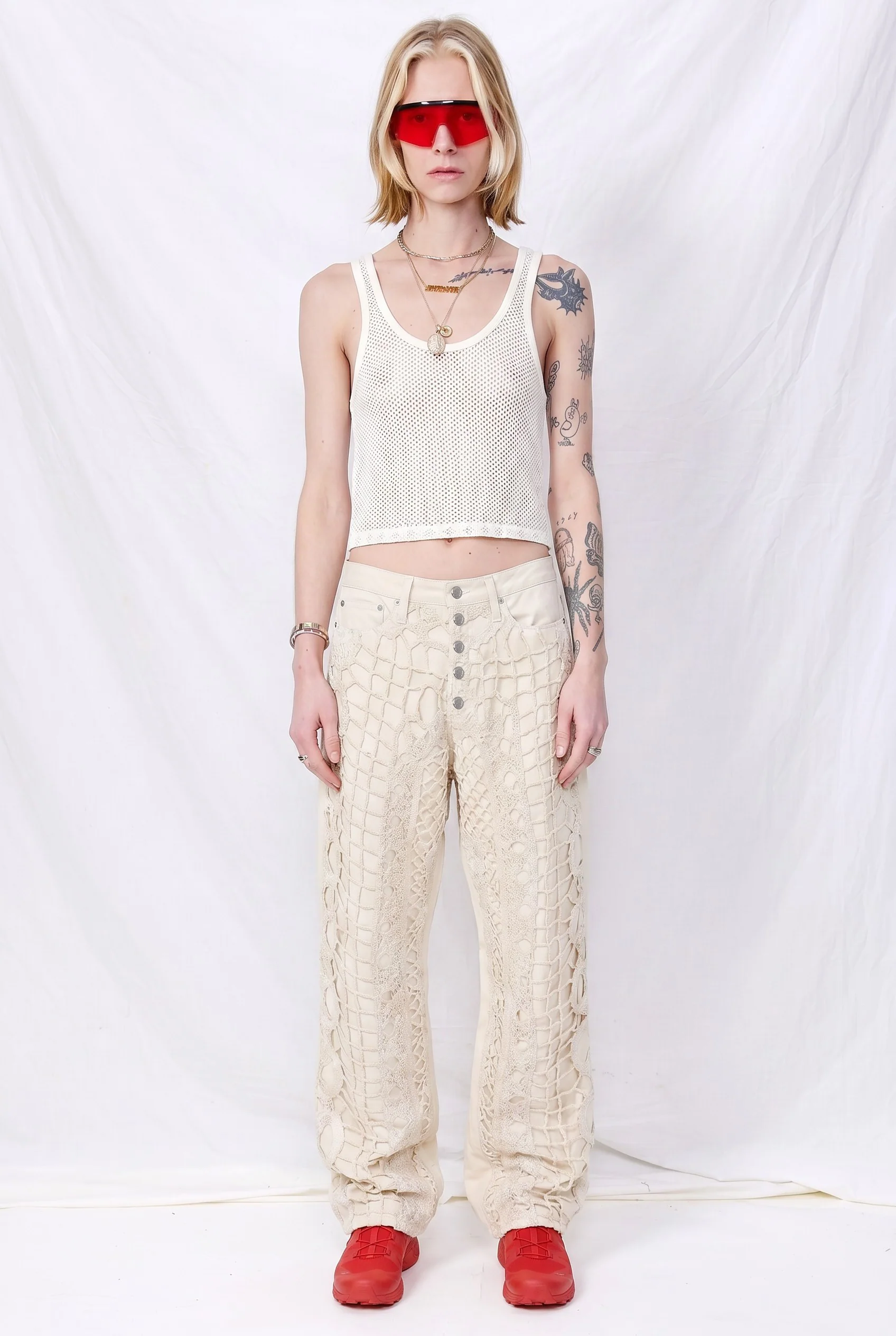 Ecru Lace Denim Jeans - Image 4