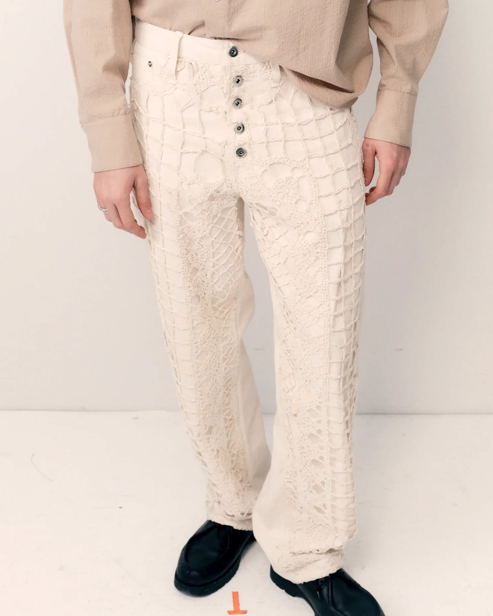 Ecru Lace Denim Jeans - Image 5