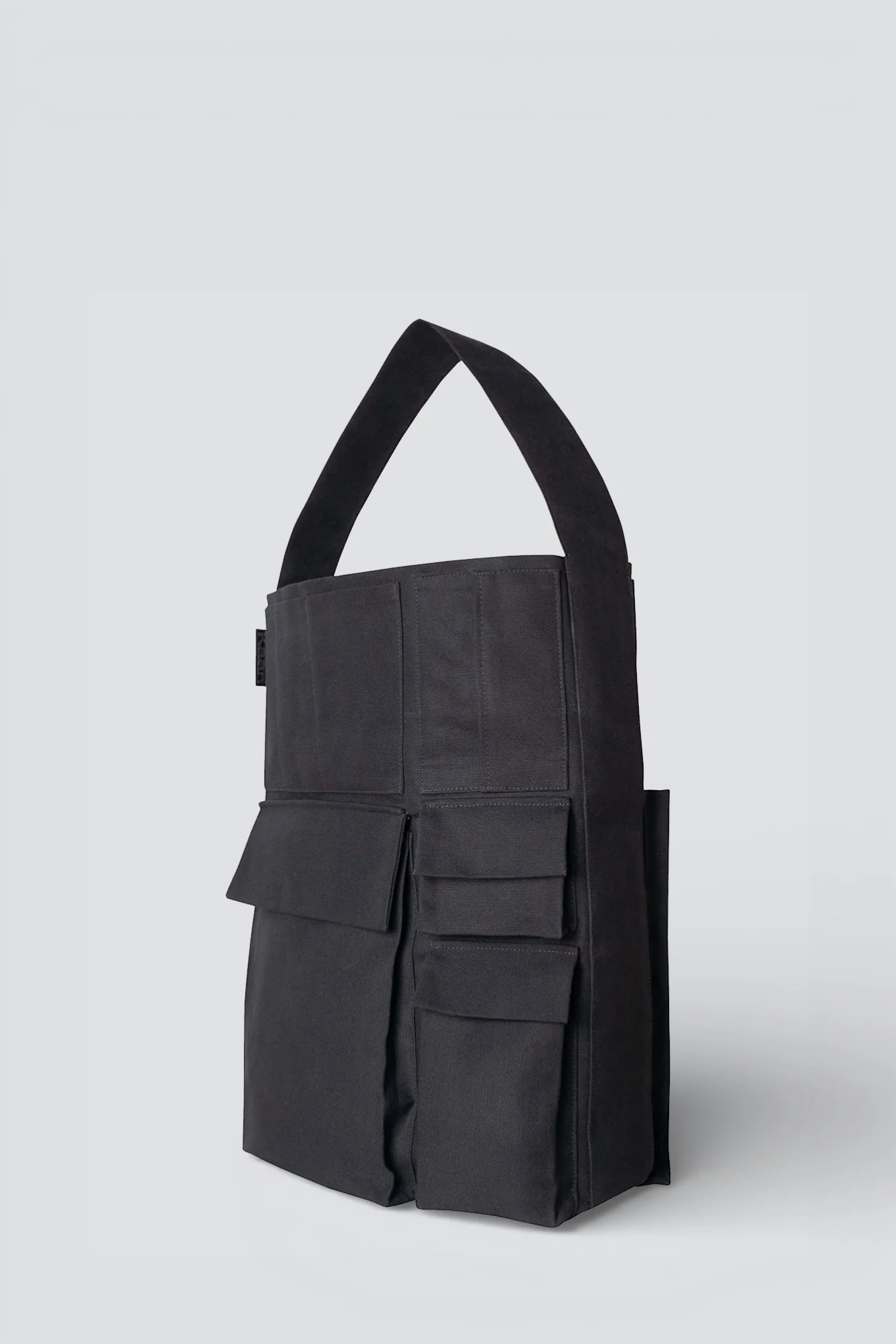 Black Large Pockets Bucket Tote