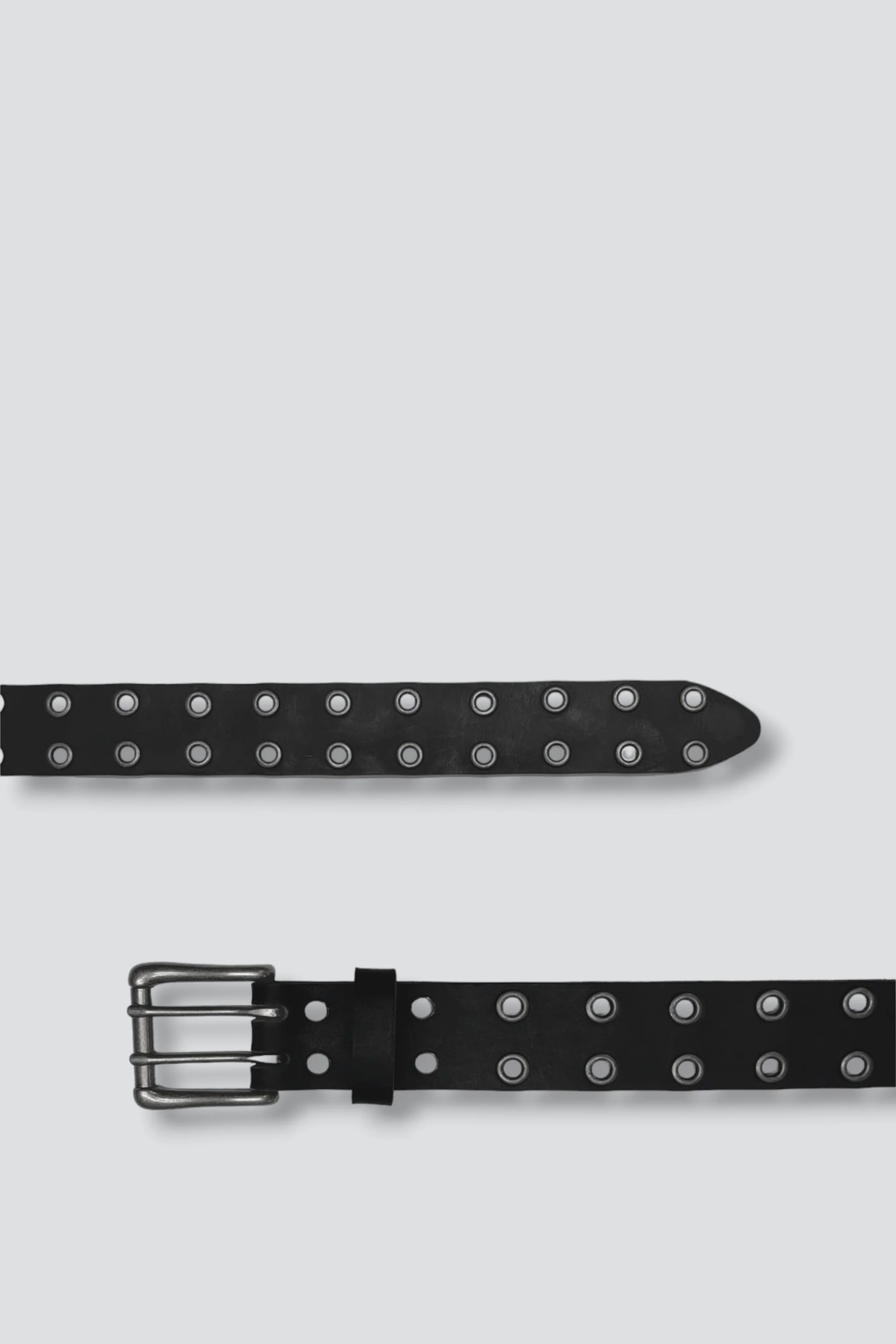 Black Leather Double Eyelet Belt - Image 3