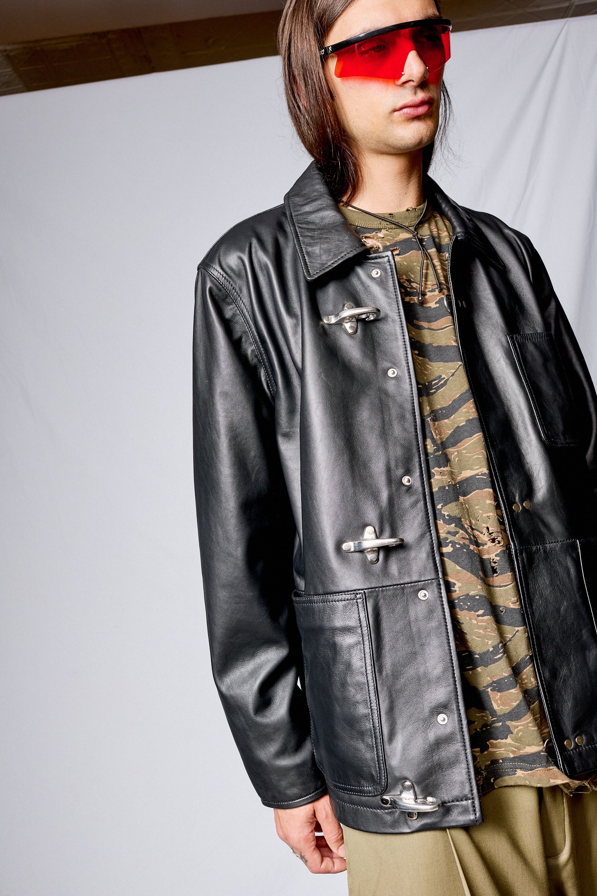 Black Leather Fireman Field Coat - Image 3