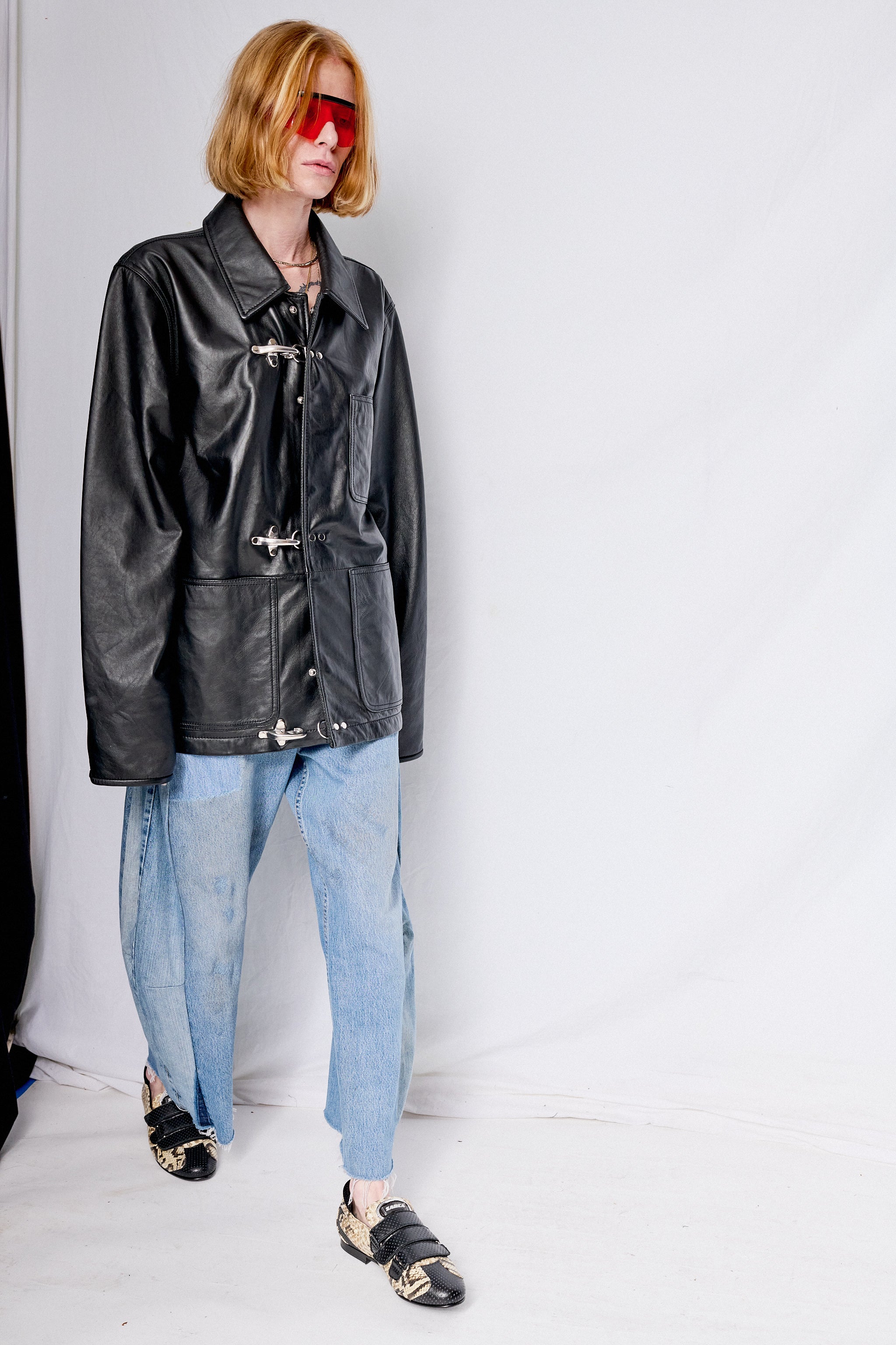 Black Leather Fireman Field Coat - Image 4