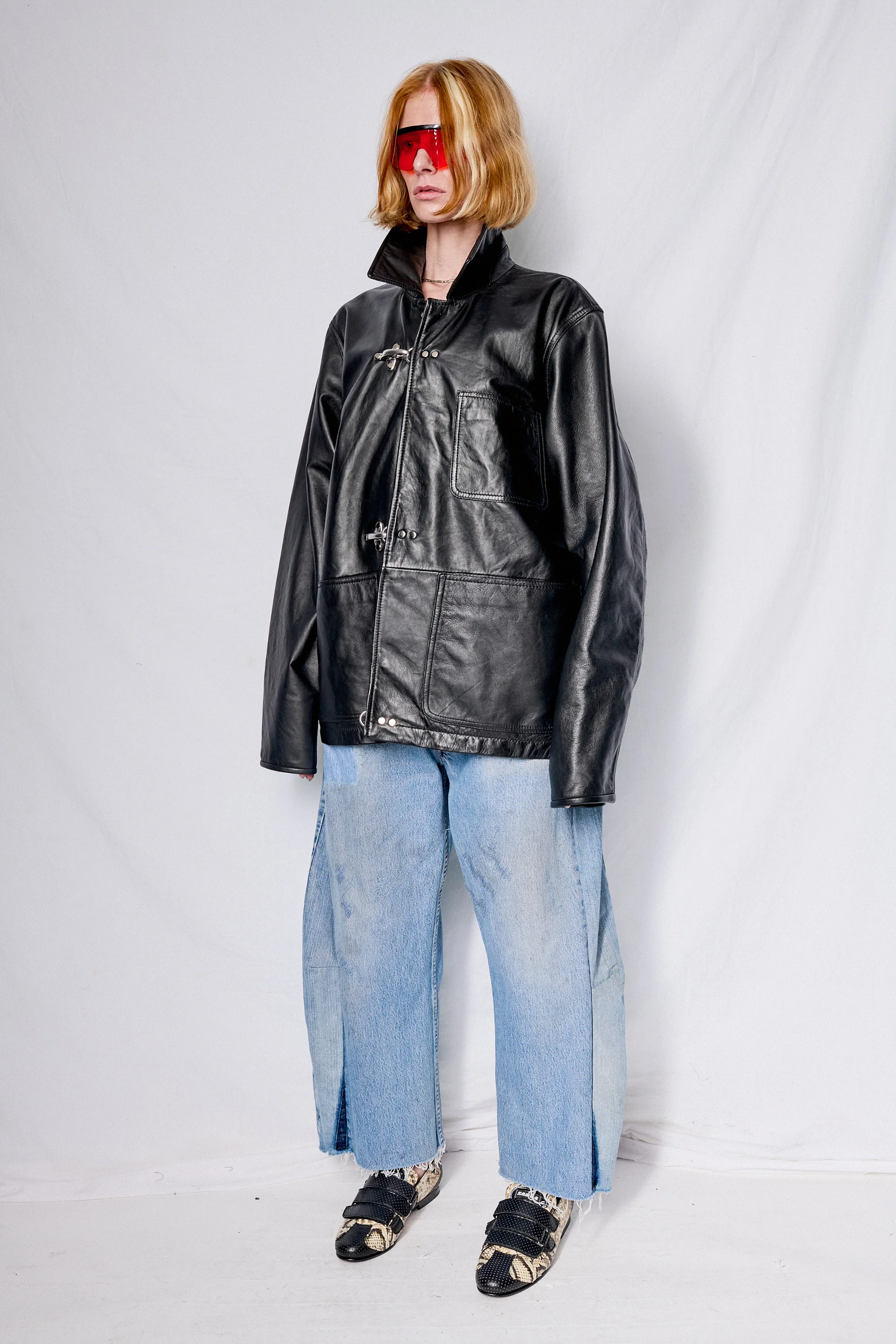 Black Leather Fireman Field Coat - Image 7