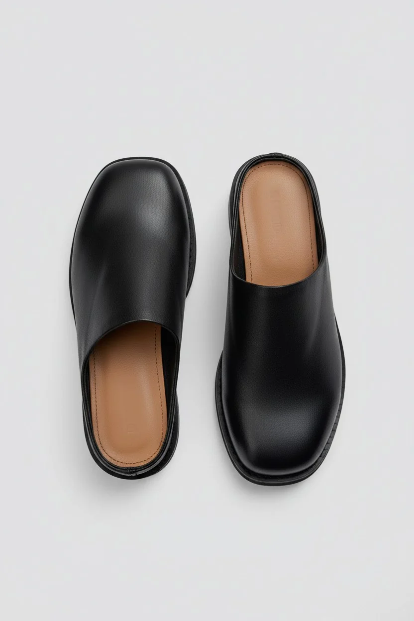 Black Leather Round Mule - Image 4