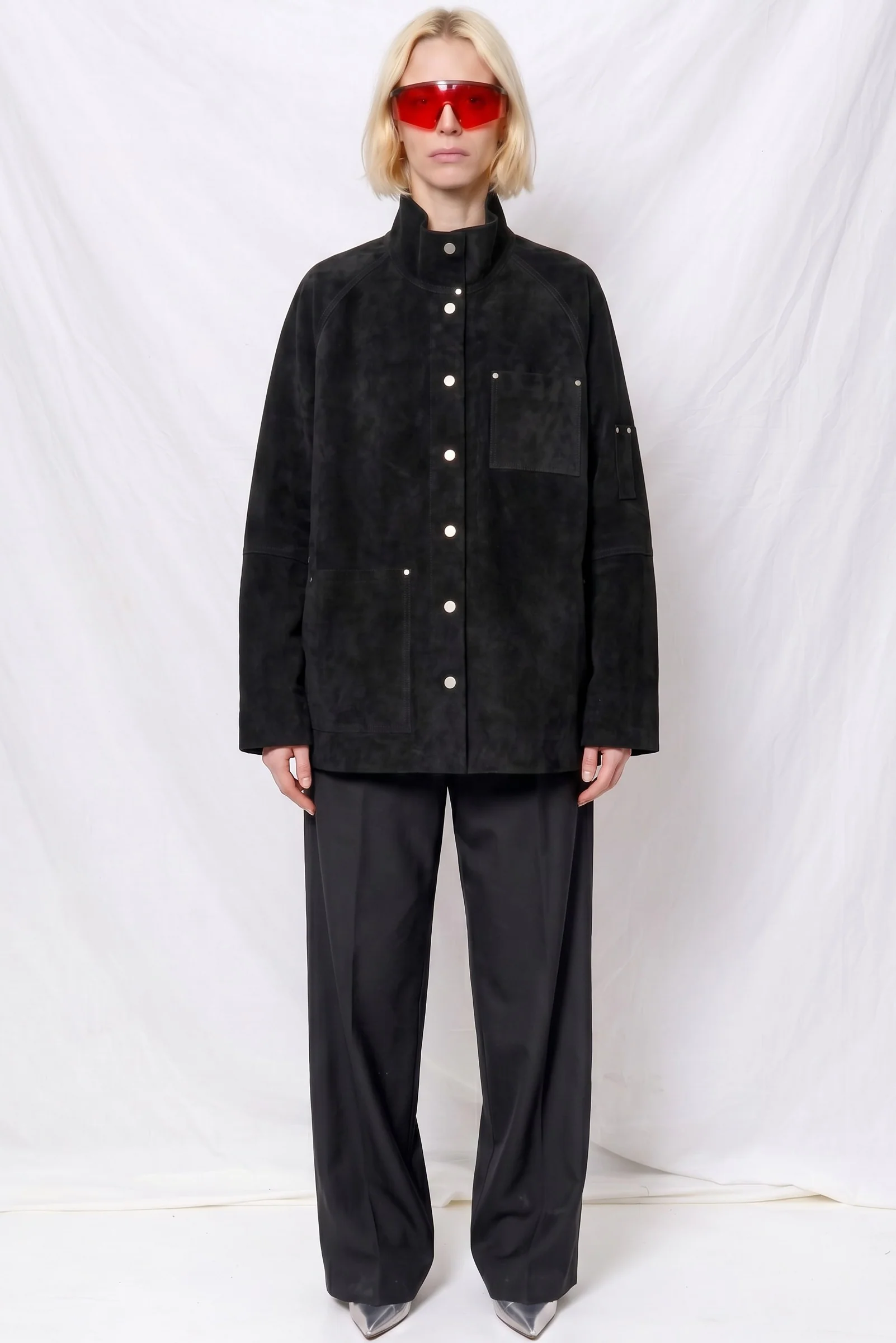Black Suede Dash Utility Jacket - Image 2