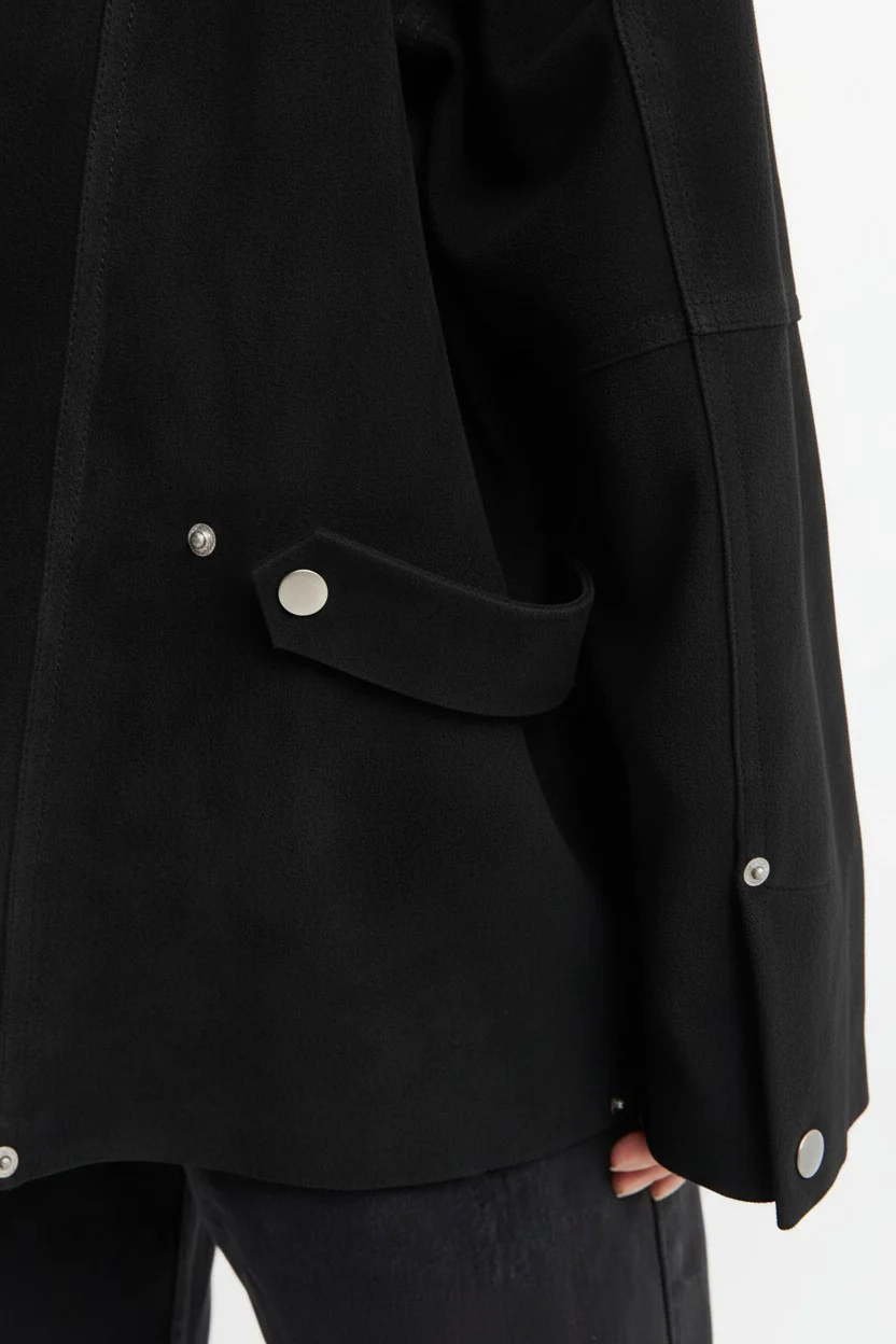Black Suede Dash Utility Jacket - Image 3
