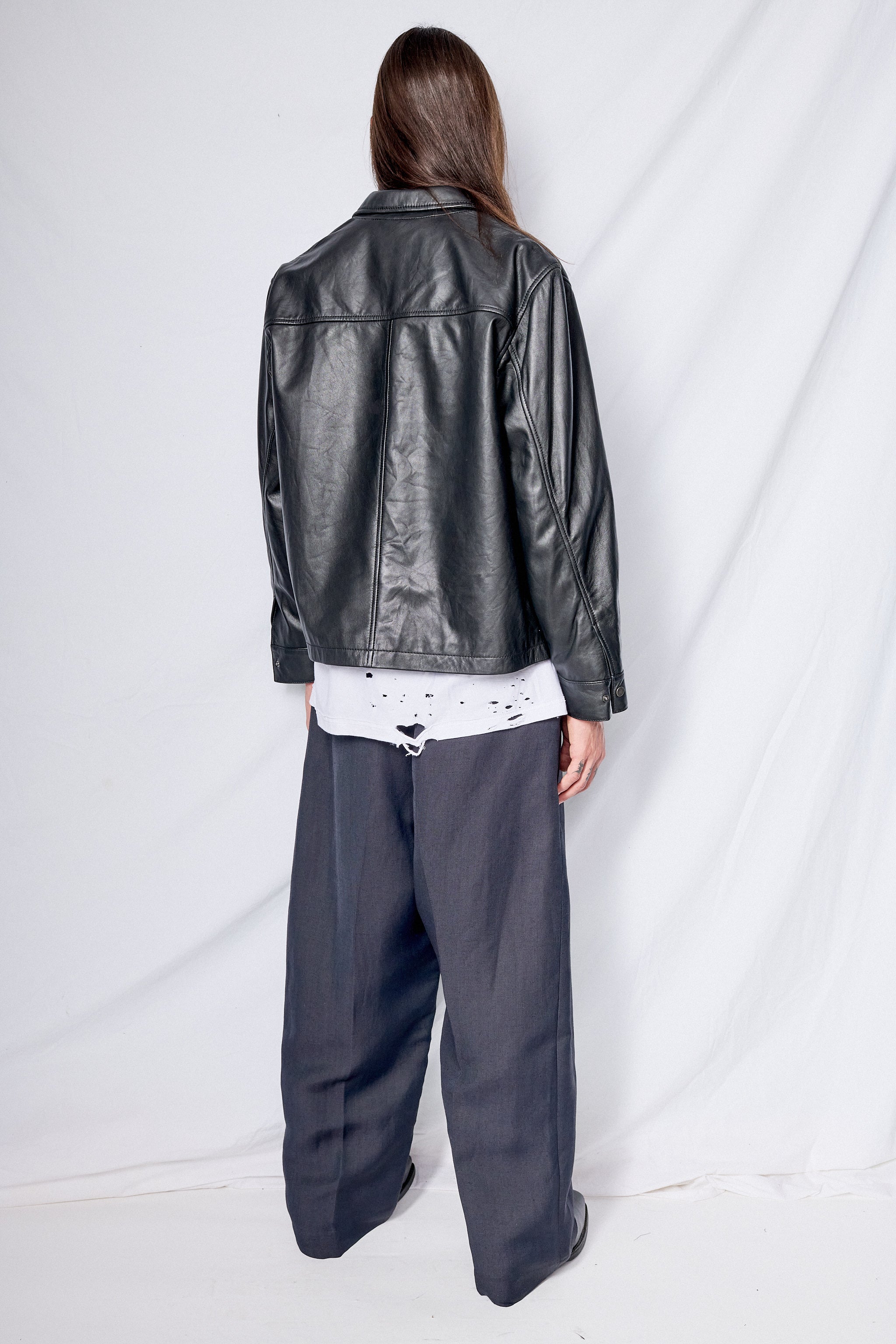 Black Leather Zip Jacket - Image 10