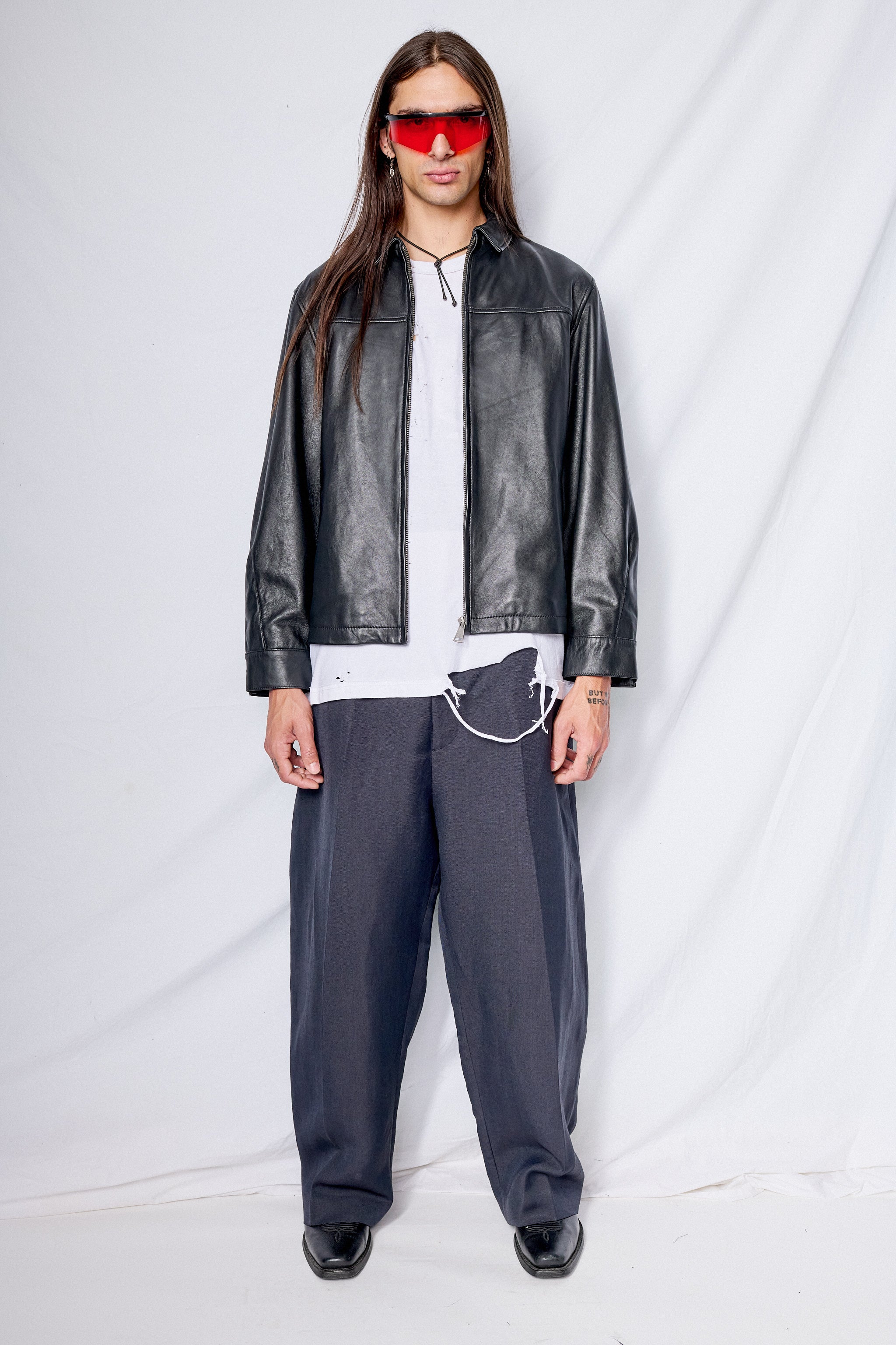 Black Leather Zip Jacket - Image 6