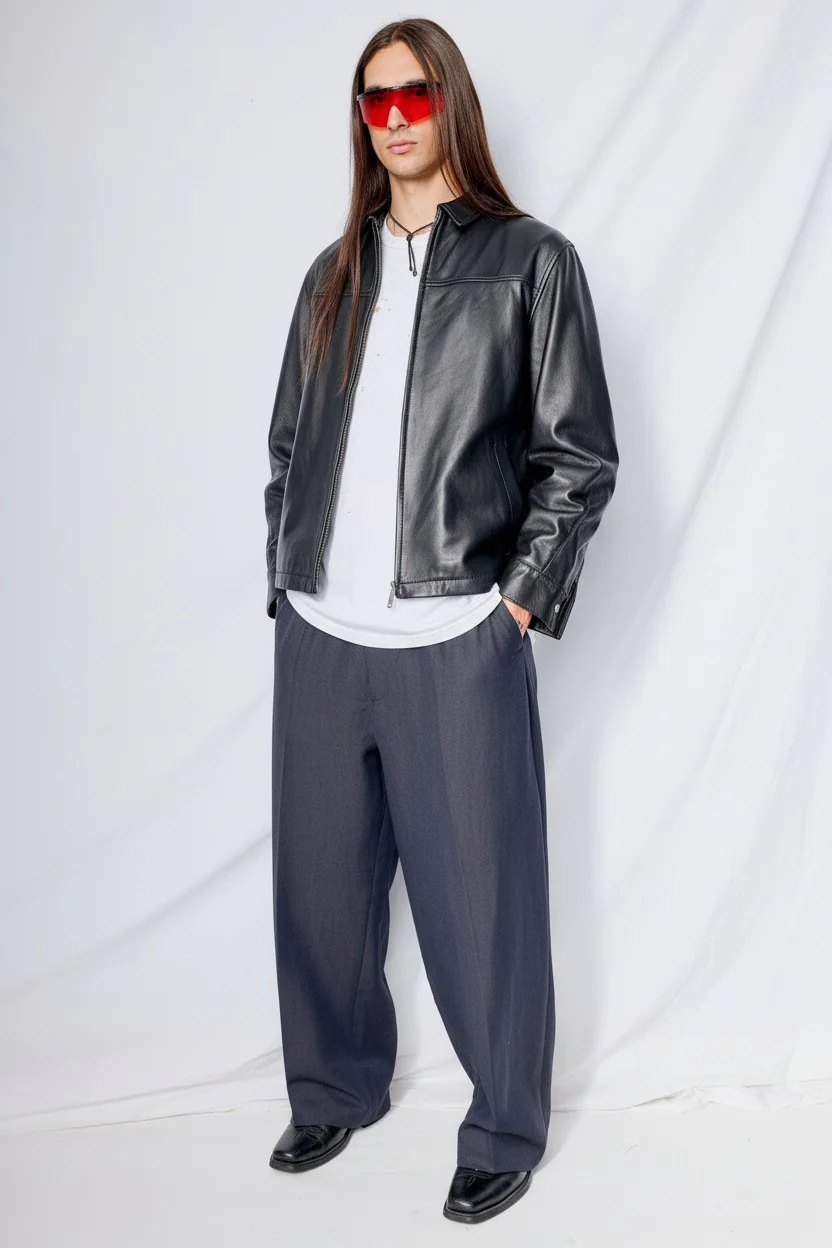 Black Leather Zip Jacket - Image 8