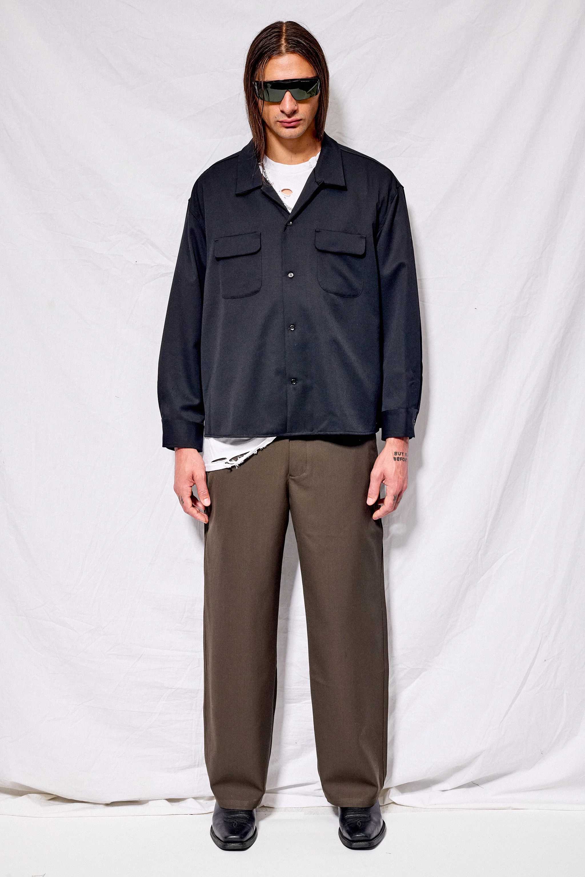 Black Suiting Crop Pocket Shirt - Image 2