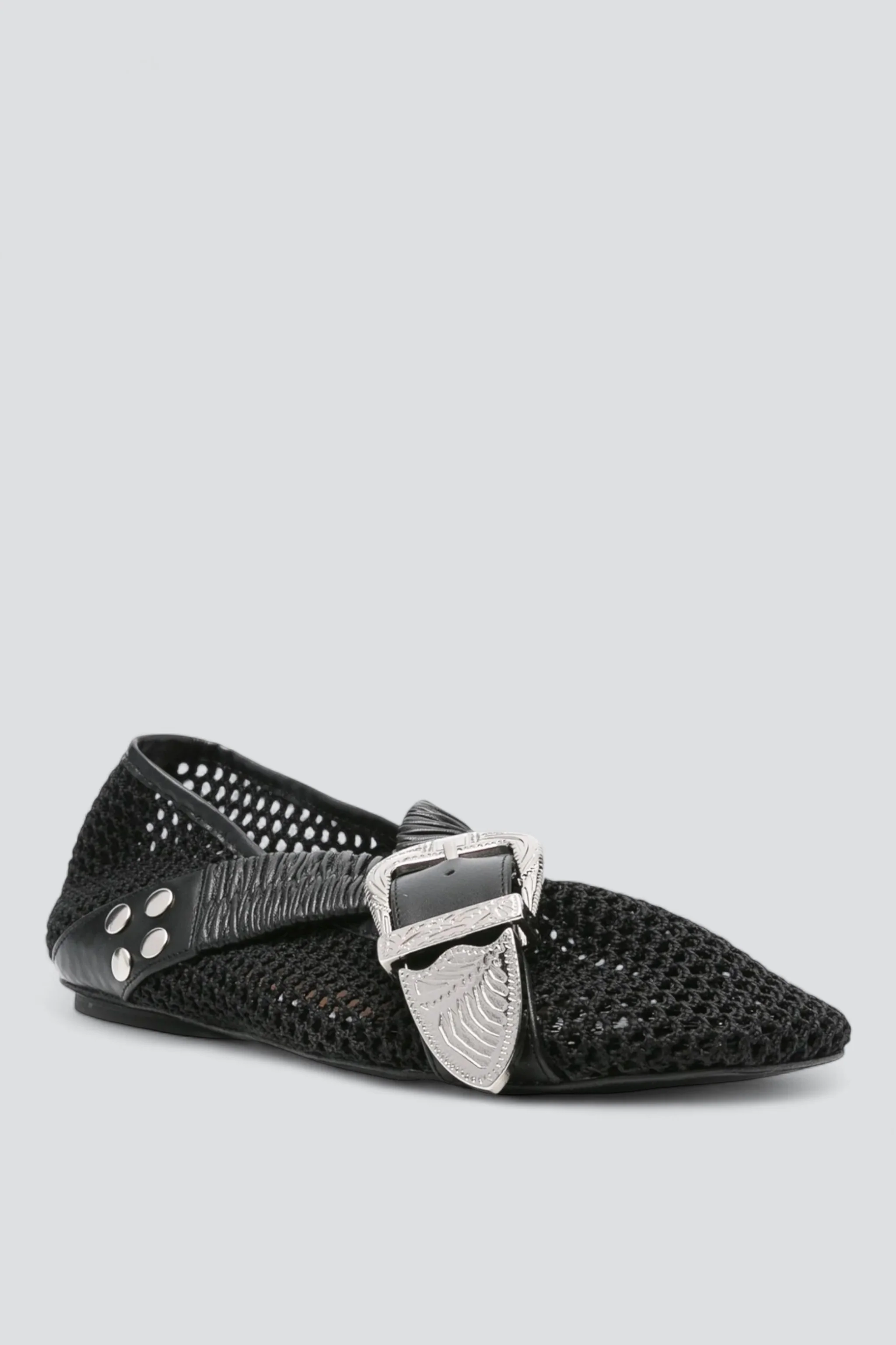 Black Mesh Cross Strap Ballet - Image 2