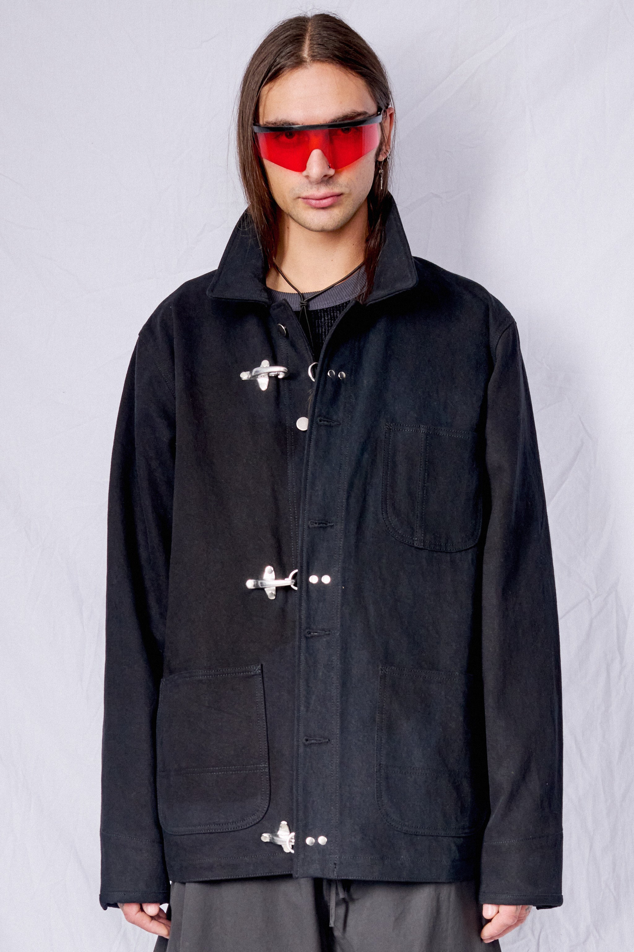 Black Denim Fireman Field Coat - Image 4