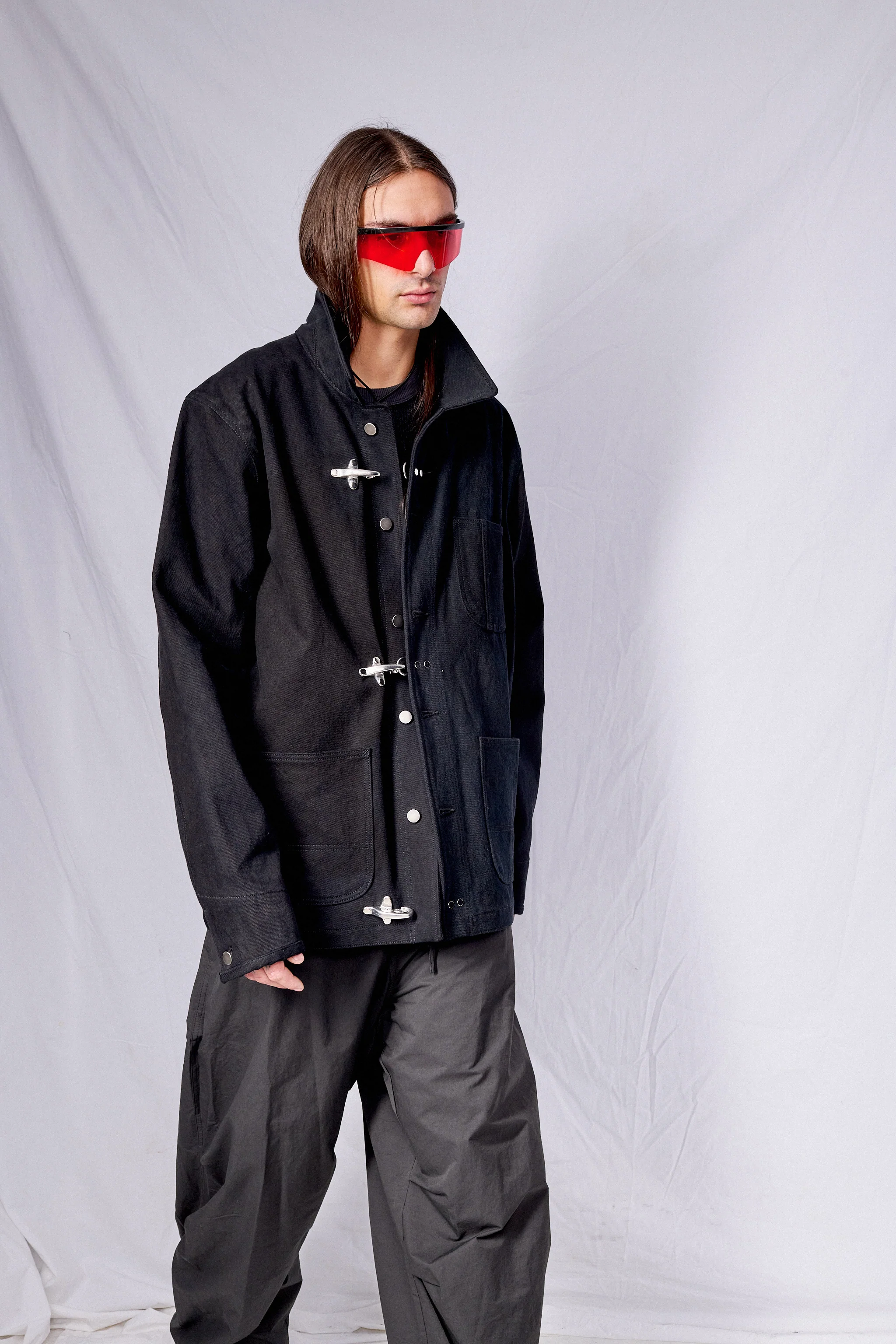 Black Denim Fireman Field Coat - Image 5