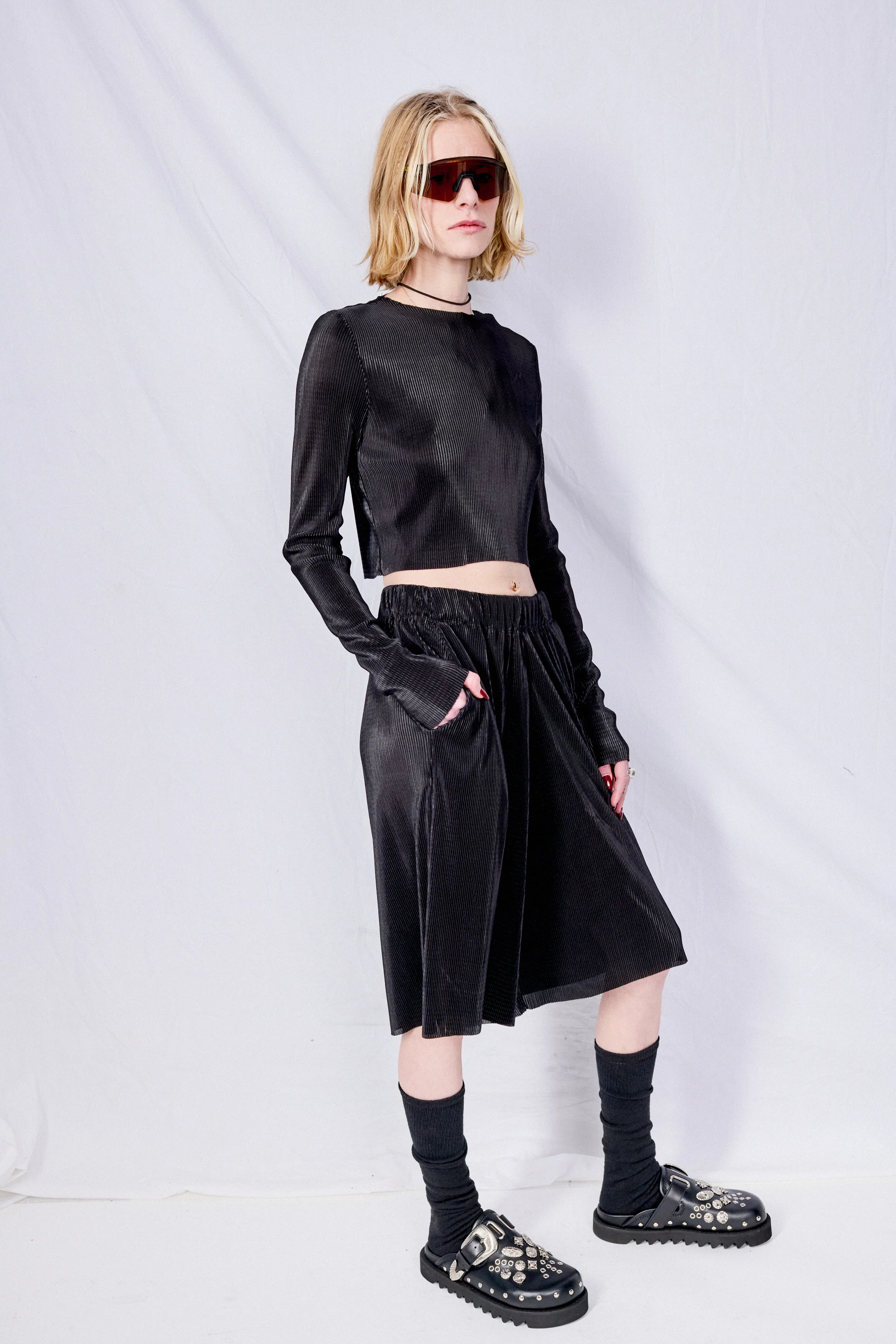 Black Plisse Long Short - Image 3