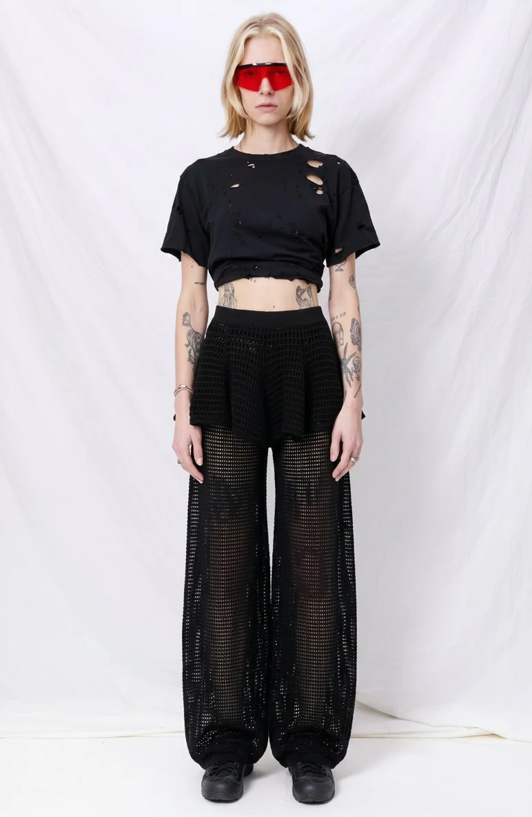 Black Pointelle Flare Skirt - Image 3