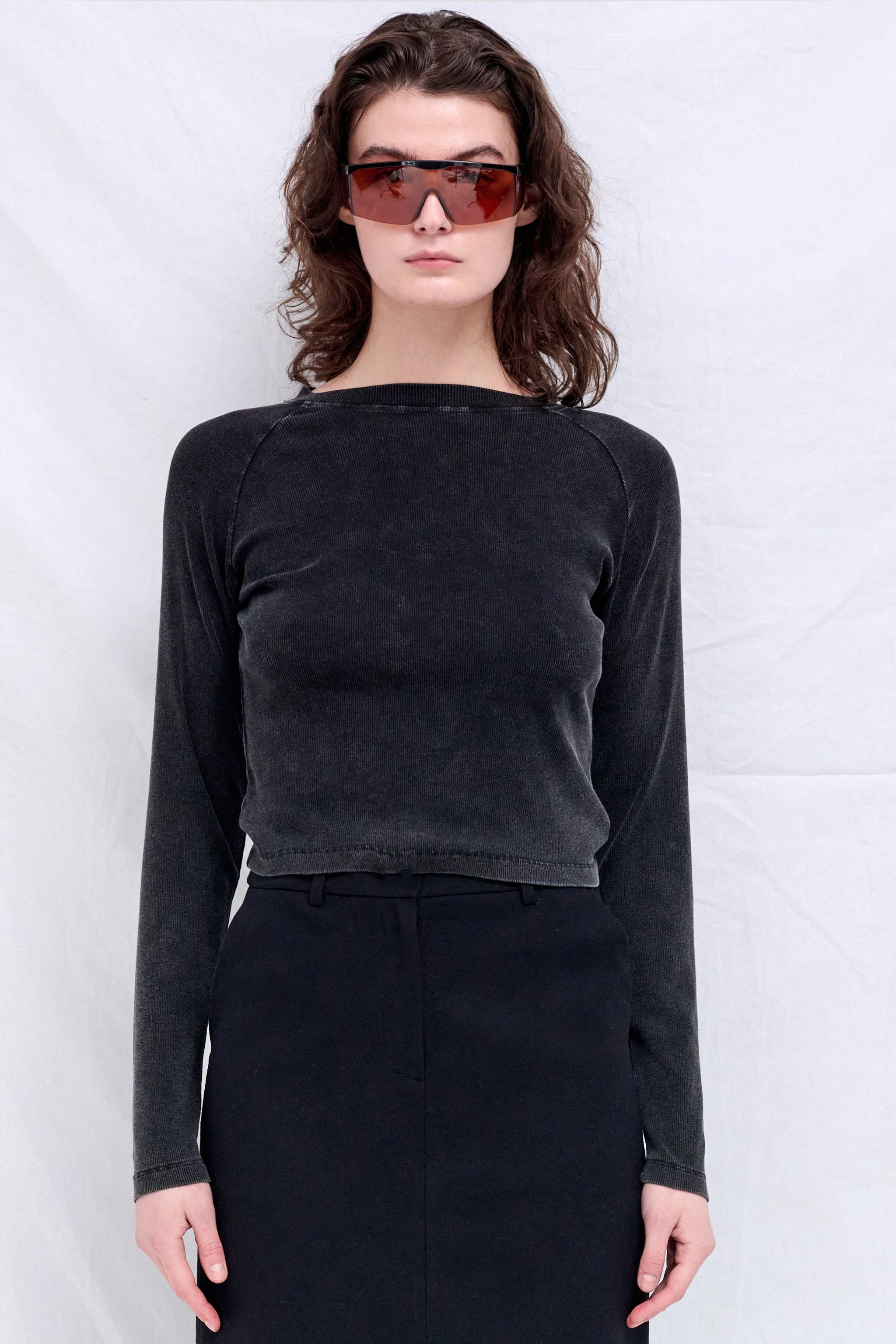 Black Raglan Long Sleeve Slim T-Shirt