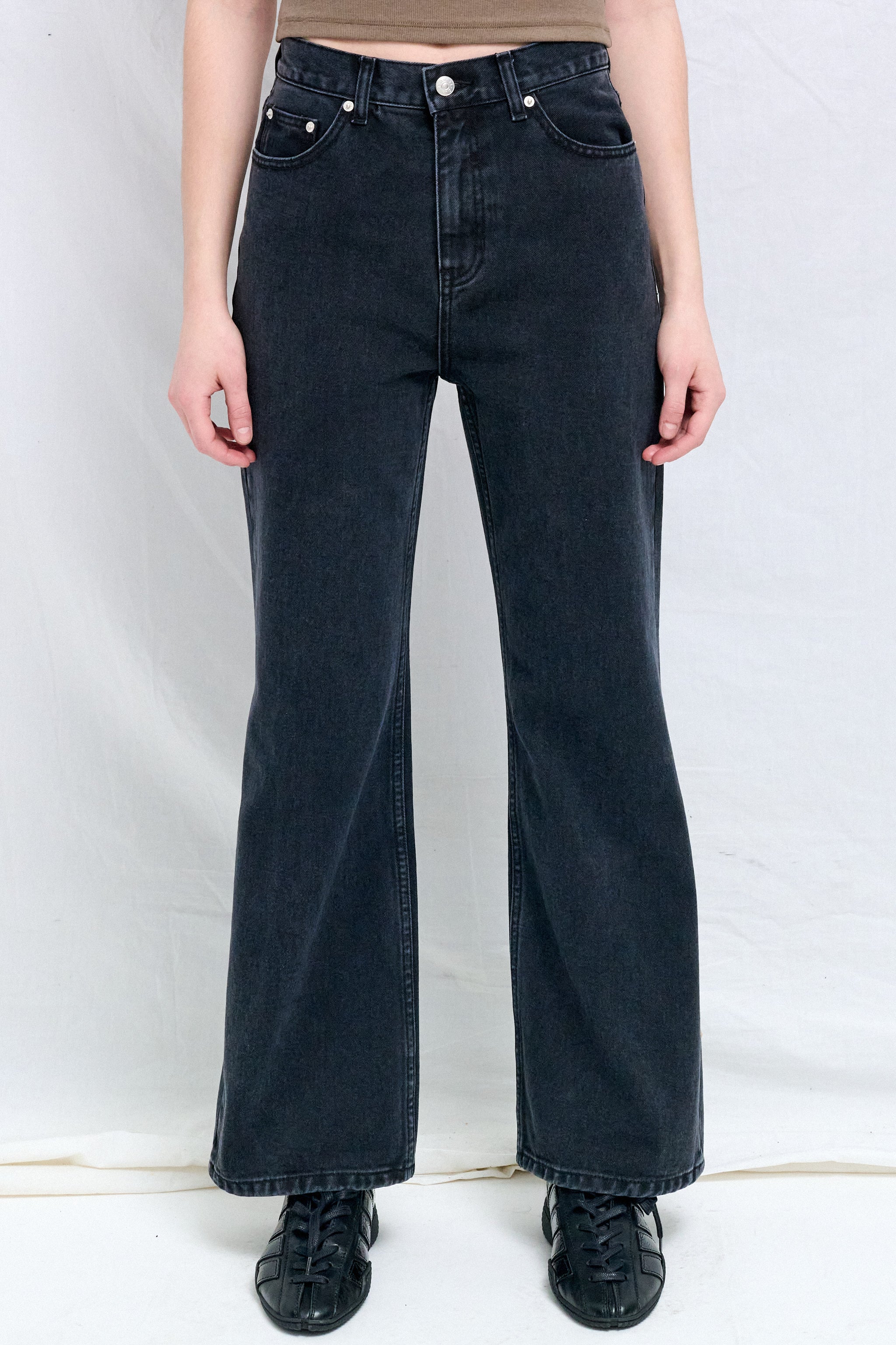 Black Relaxed Flared Jeans - Image 2