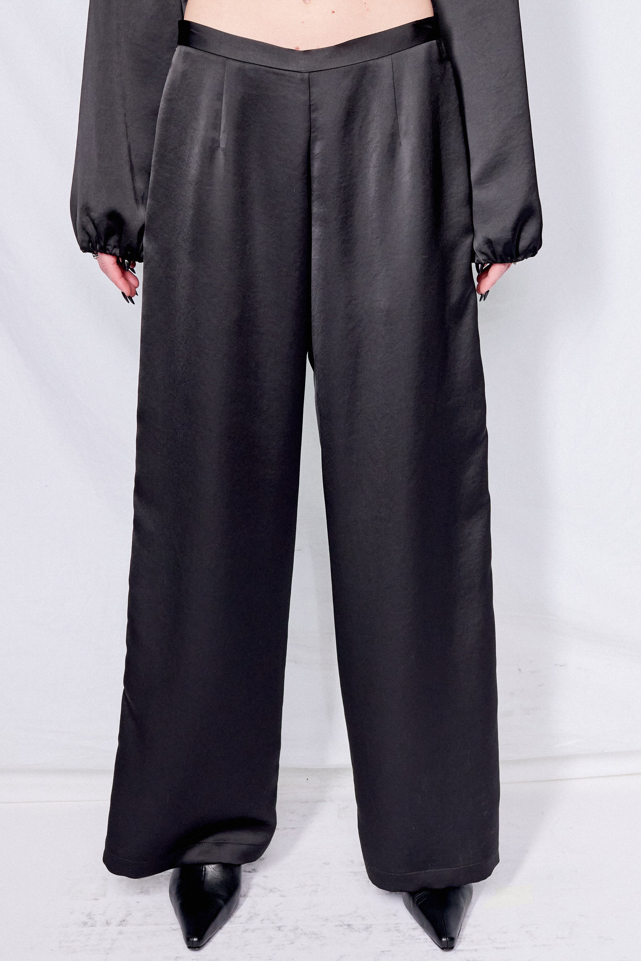Black Satin Hook Side Clean Pant - Image 2
