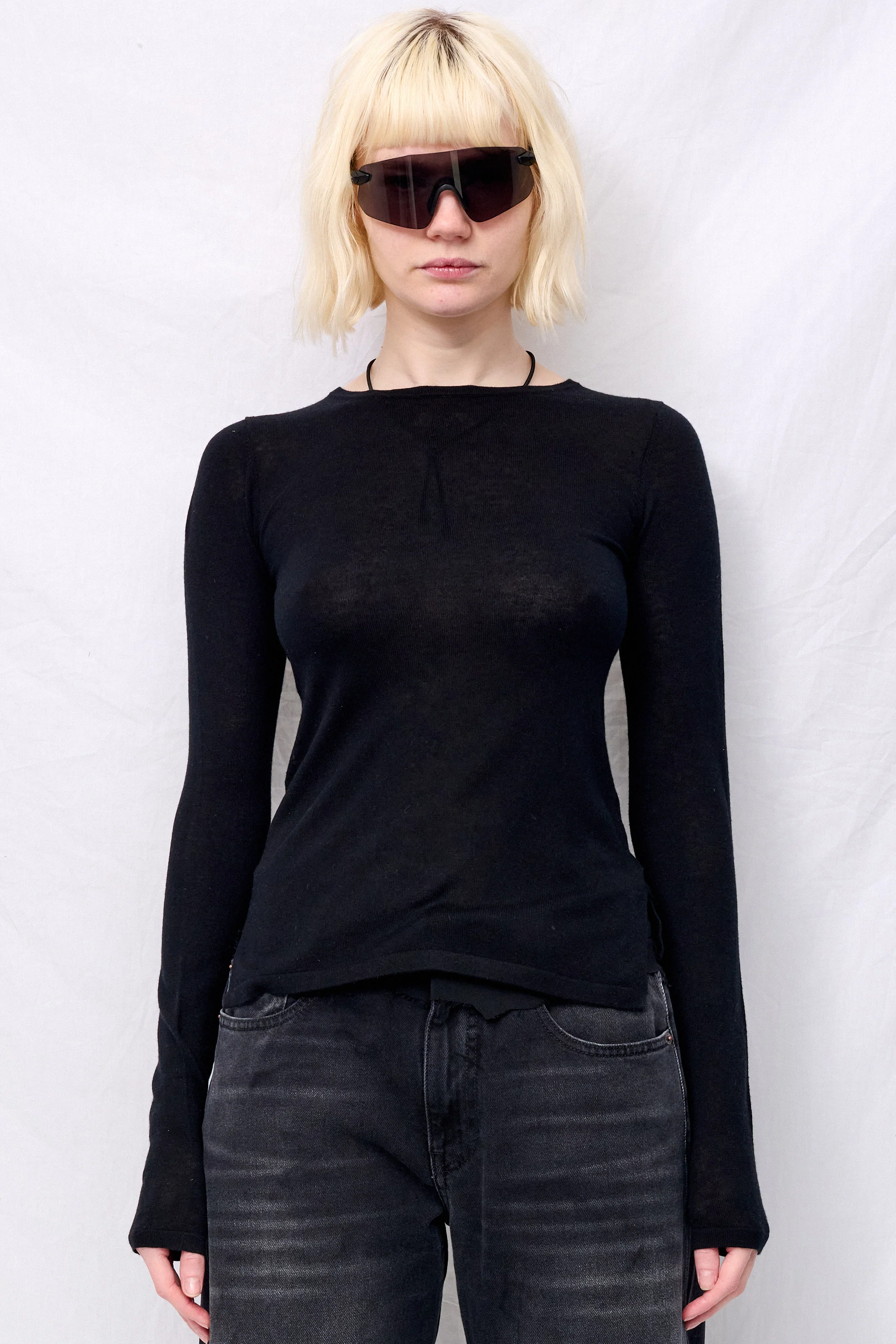 Black Silk Cashmere Long Sleeve Top