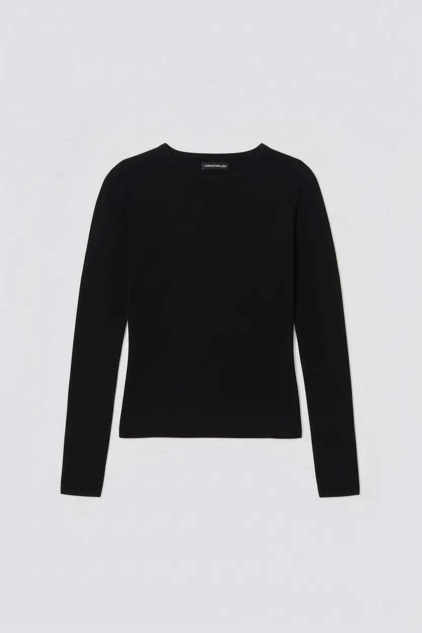 Black Silk Cashmere Long Sleeve Top - Image 2